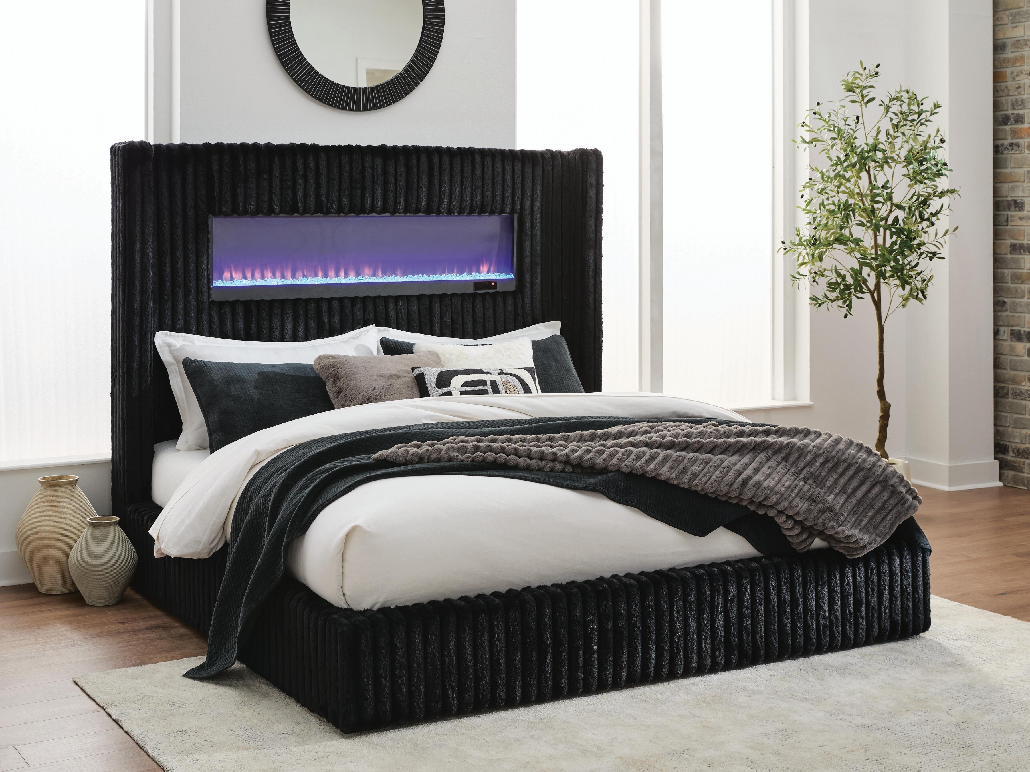 Ashley Furniture Tayleena - Queen Upholstered Bed With Fireplace And Wireless Audio - Black - Image 9