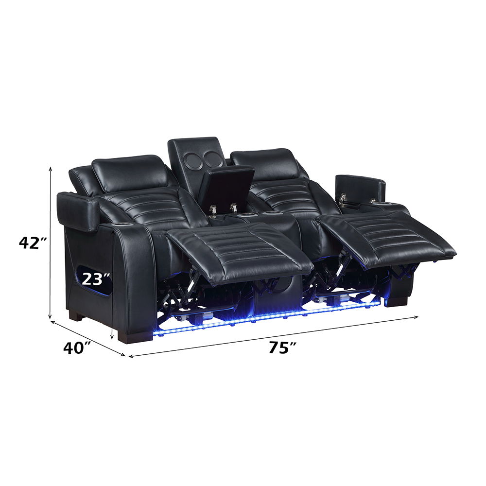 Ephron - Power Motion Loveseat With Console, Power Headrests, LED & Speakers - Black, black, view 7