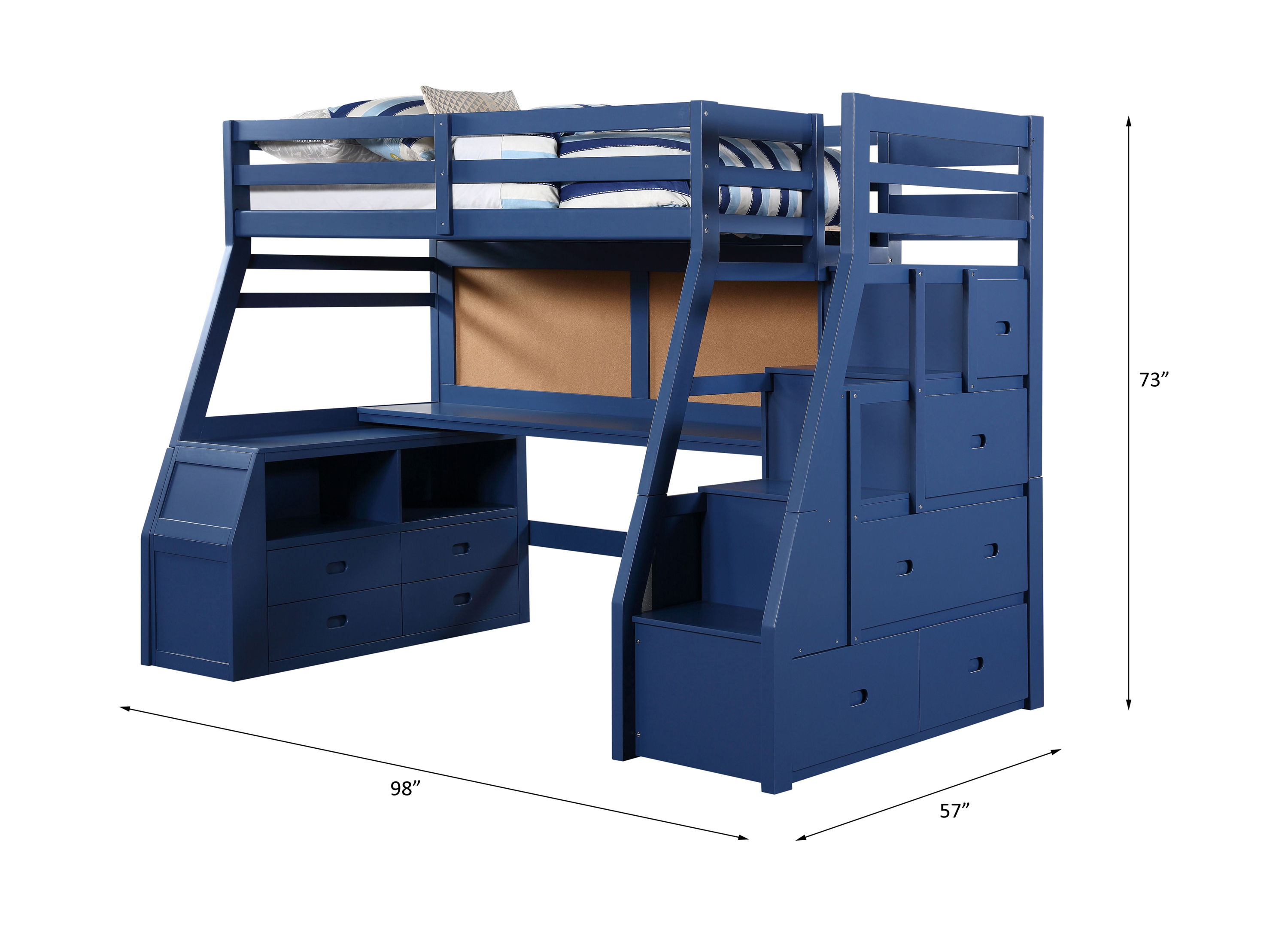 Jason II - Twin Loft Bed With Storage - Navy Blue, blue, view 5