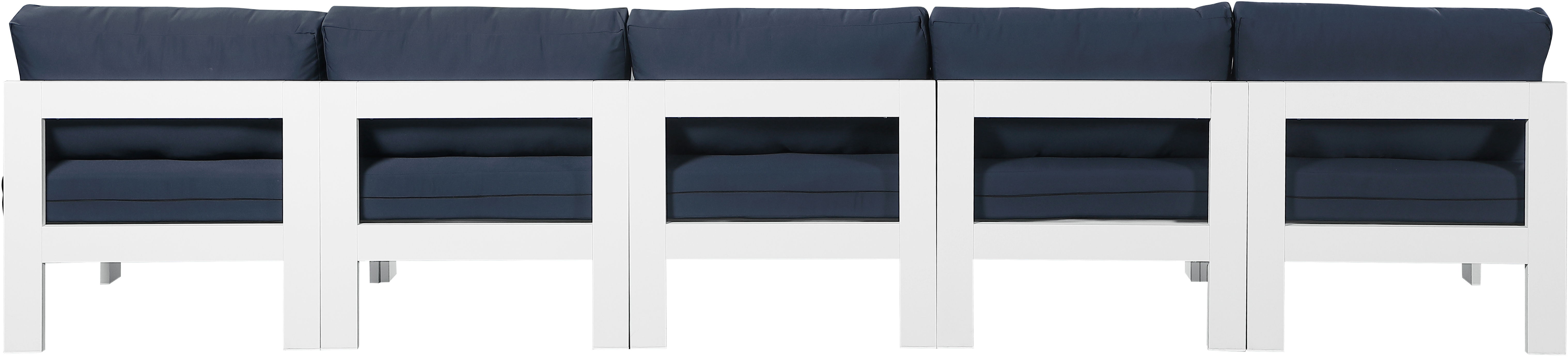 Nizuc - Outdoor Patio 5 Piece Modular Armless Sofa With White Frame - Navy