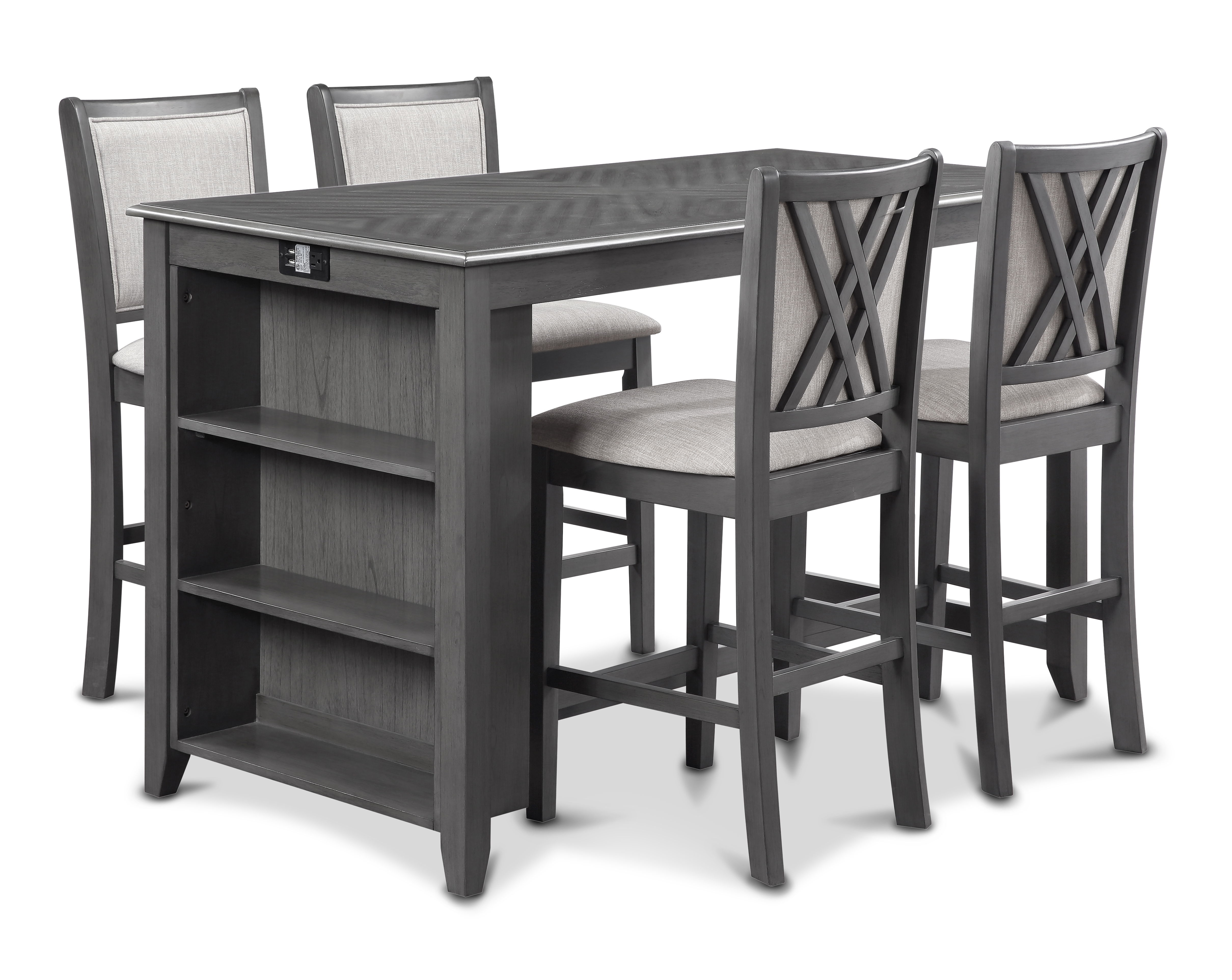 Amy - 5 Piece Counter Dining Set (Table With Storage & 4 Chairs) - Gray