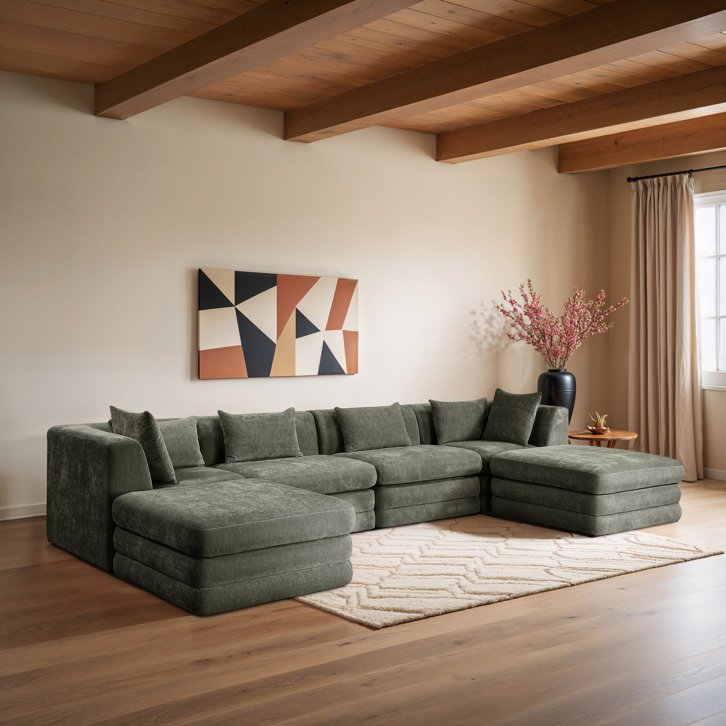Stellar - 6 Piece Chenille Fabric 152" Upholstered Modular Sectional - Green