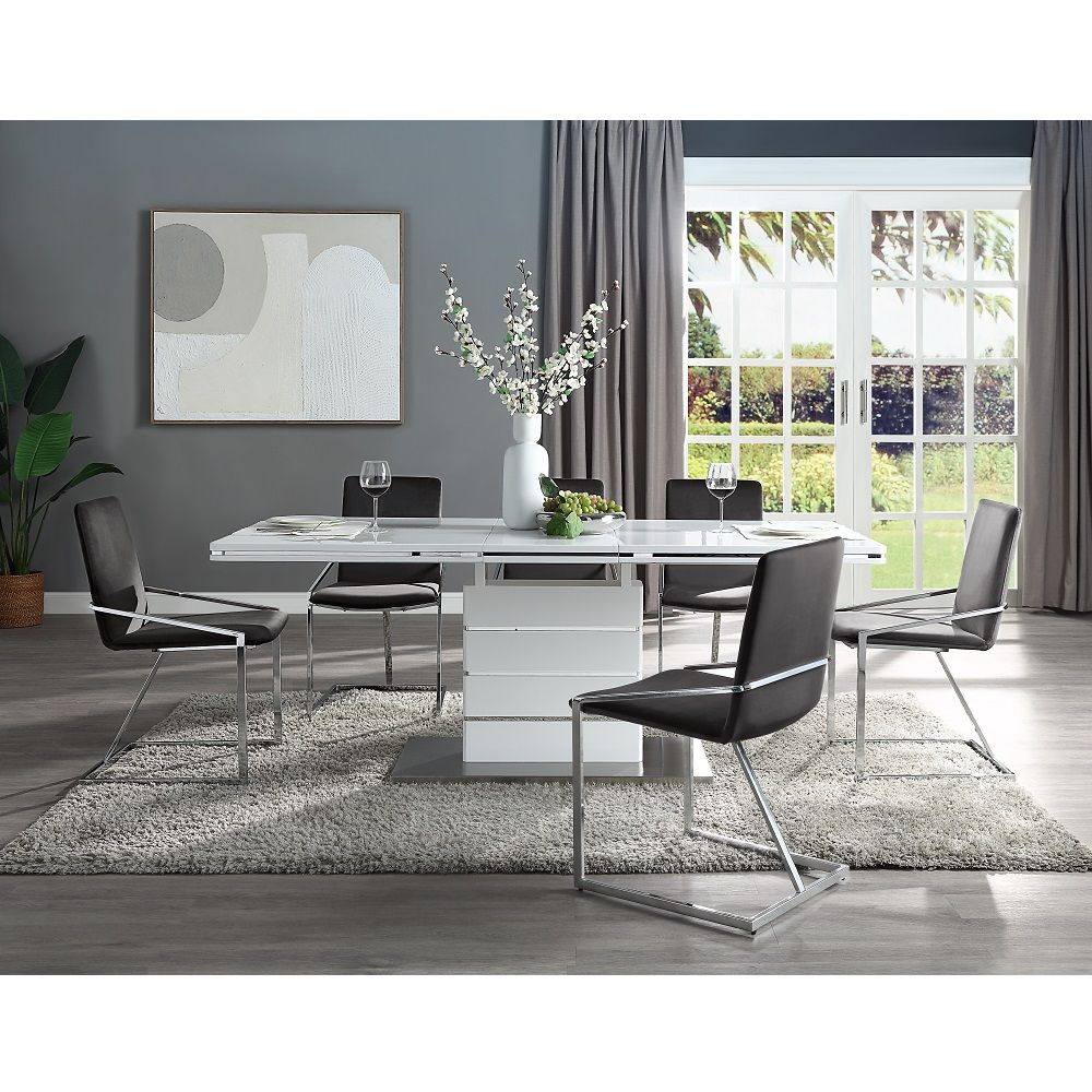 Zlatan - Side Chair (Set of 2) - Gray Velvet & Chrome, dark gray, view 5