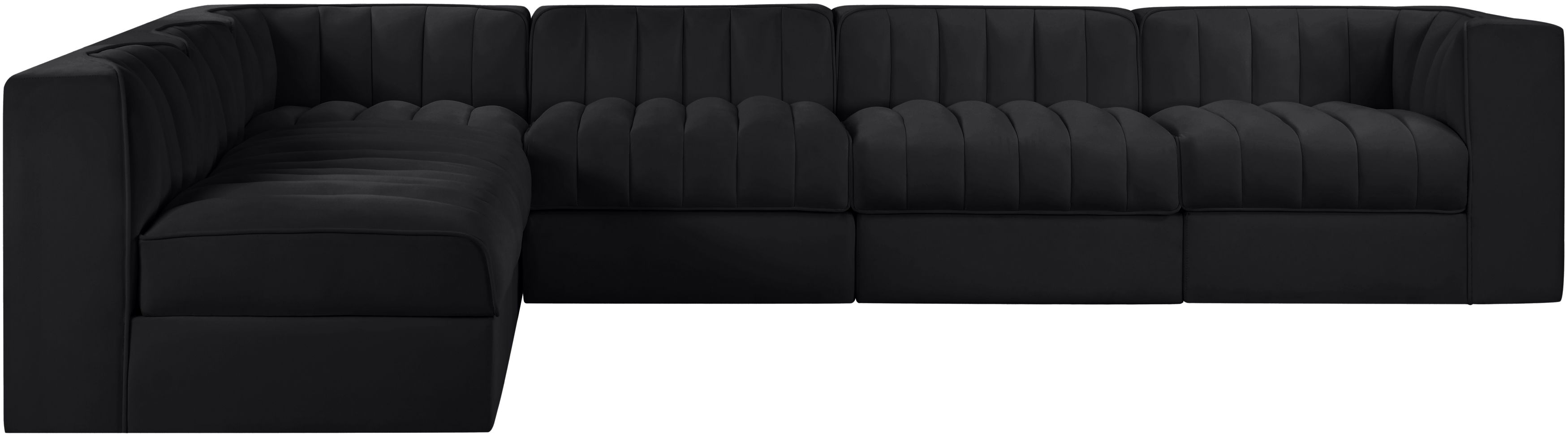 Rummi - Velvet Performance Fabric Upholstered 6 Piece Modular Sectional - Black
