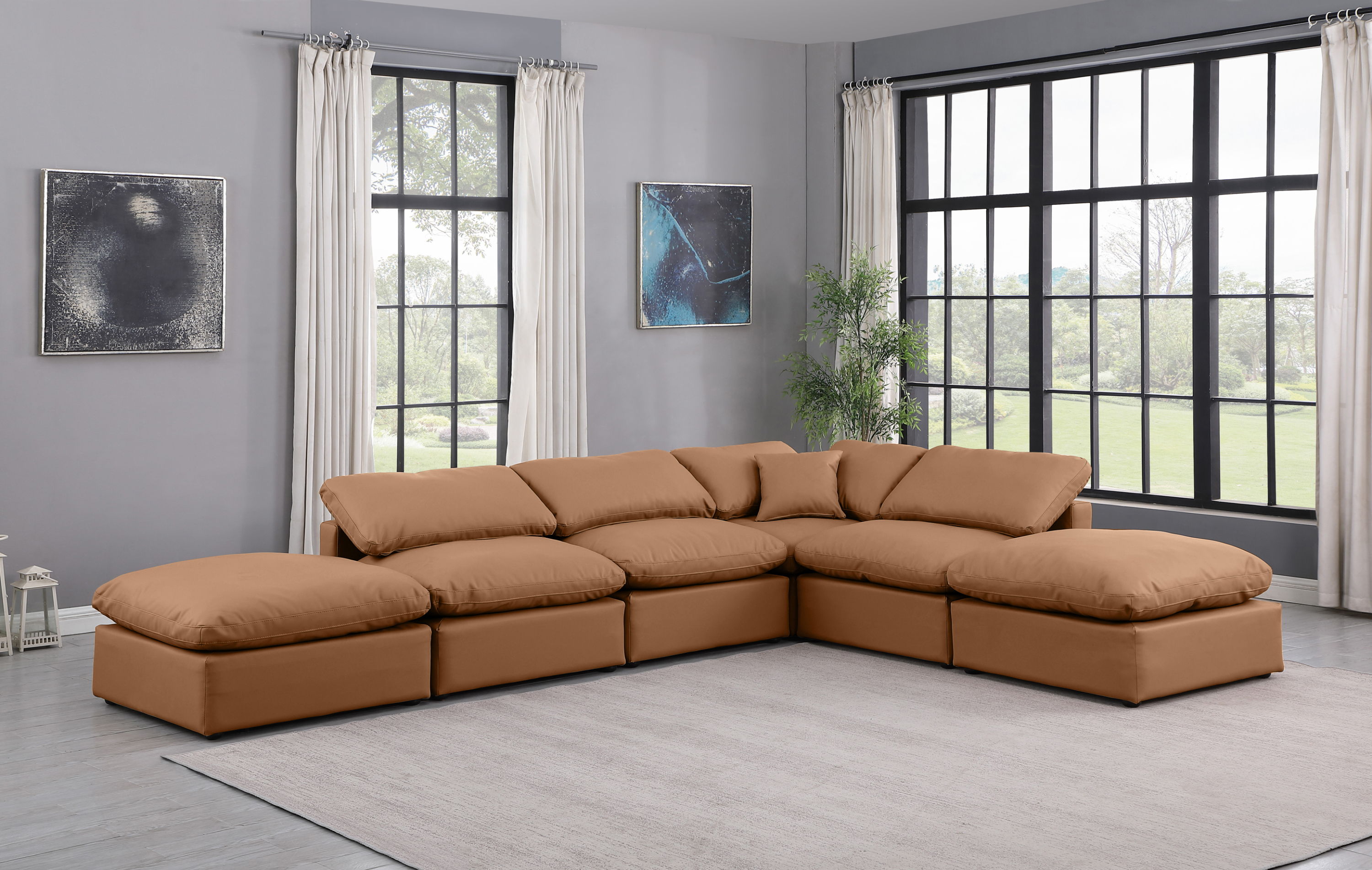 Indulge - Faux Leather 6 Piece Modular Armless Sectional - Cognac
