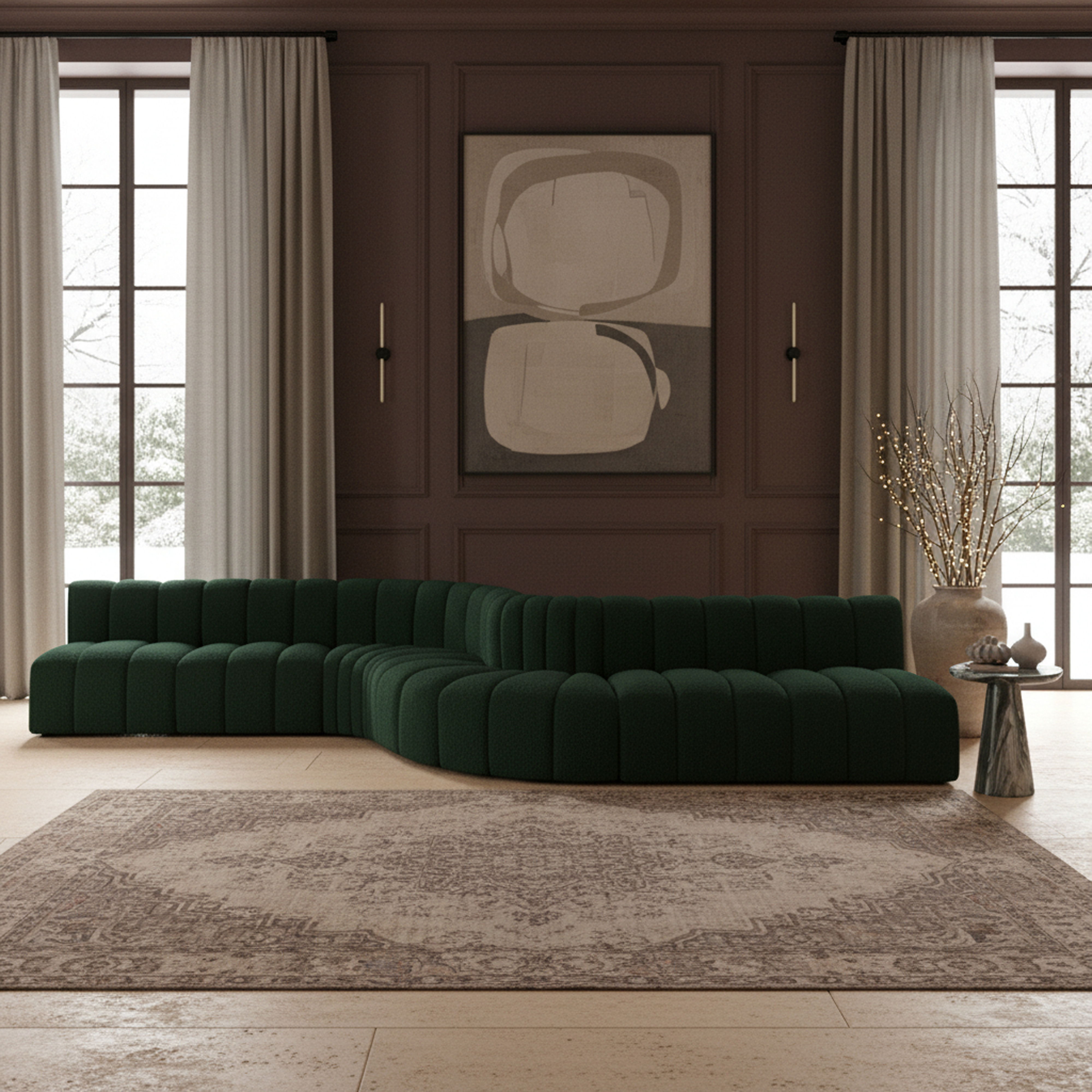 Arc - Boucle Fabric 8 Piece Curved Modular Sofa - Green