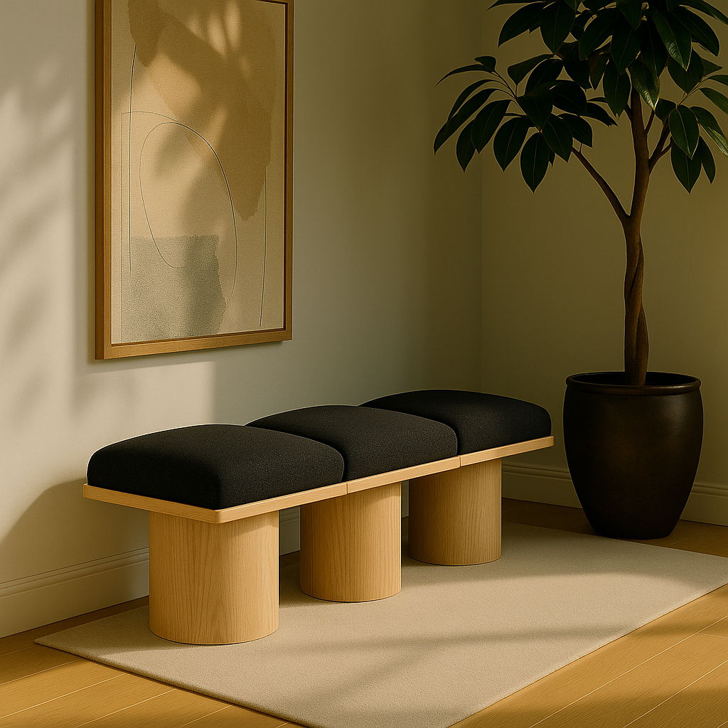 Pavilion - 46.5" 3 Piece Modular Bench With Natural Base - Black