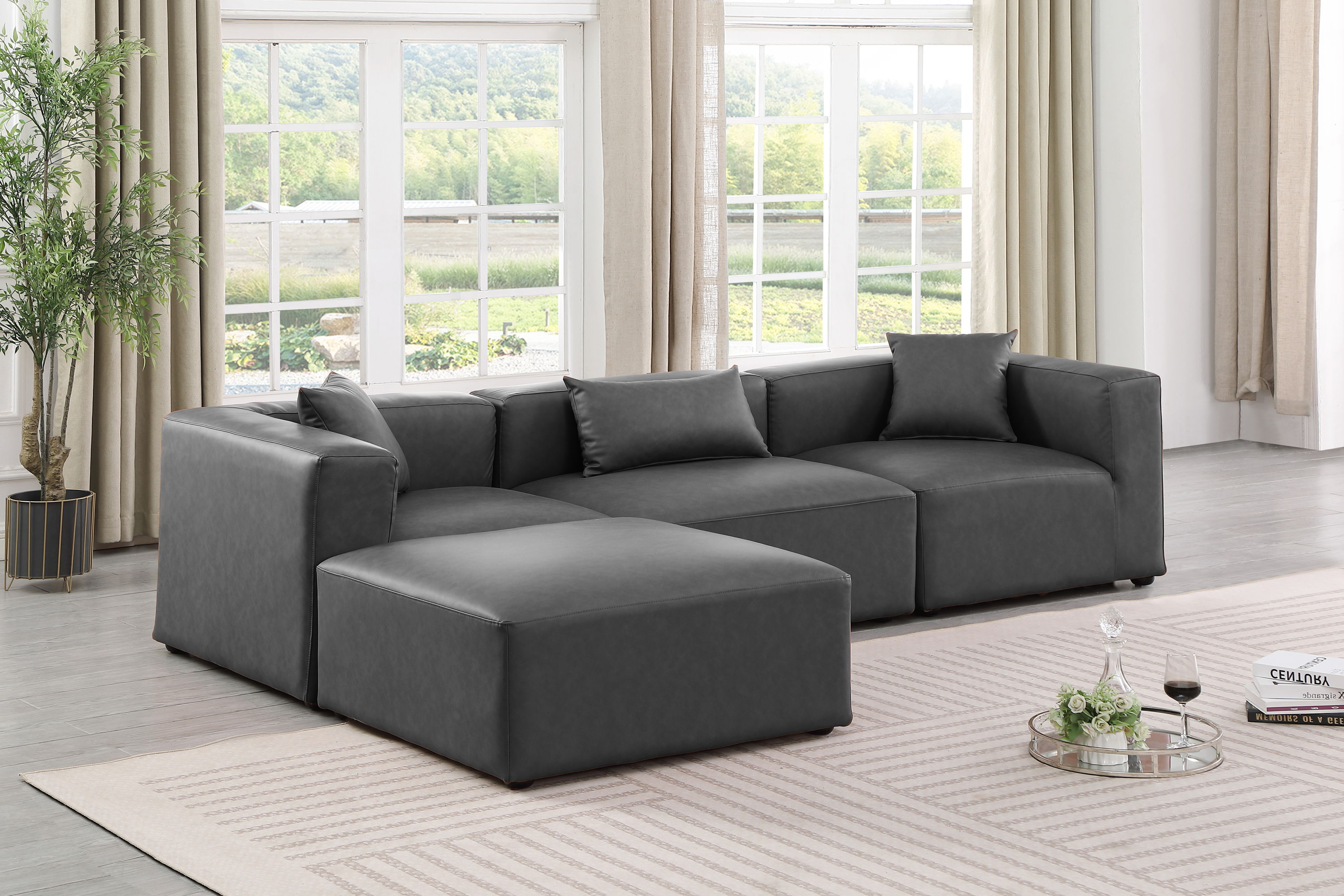 Cube - 4 Piece Modular Sectional With Chaise - Charcoal Gray
