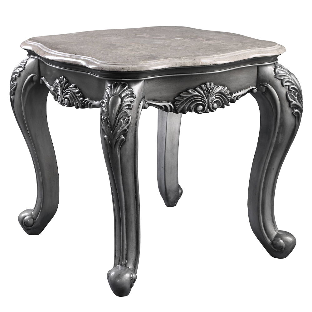 Ariadne - End Table - Marble Top & Platinum, silver, view 2