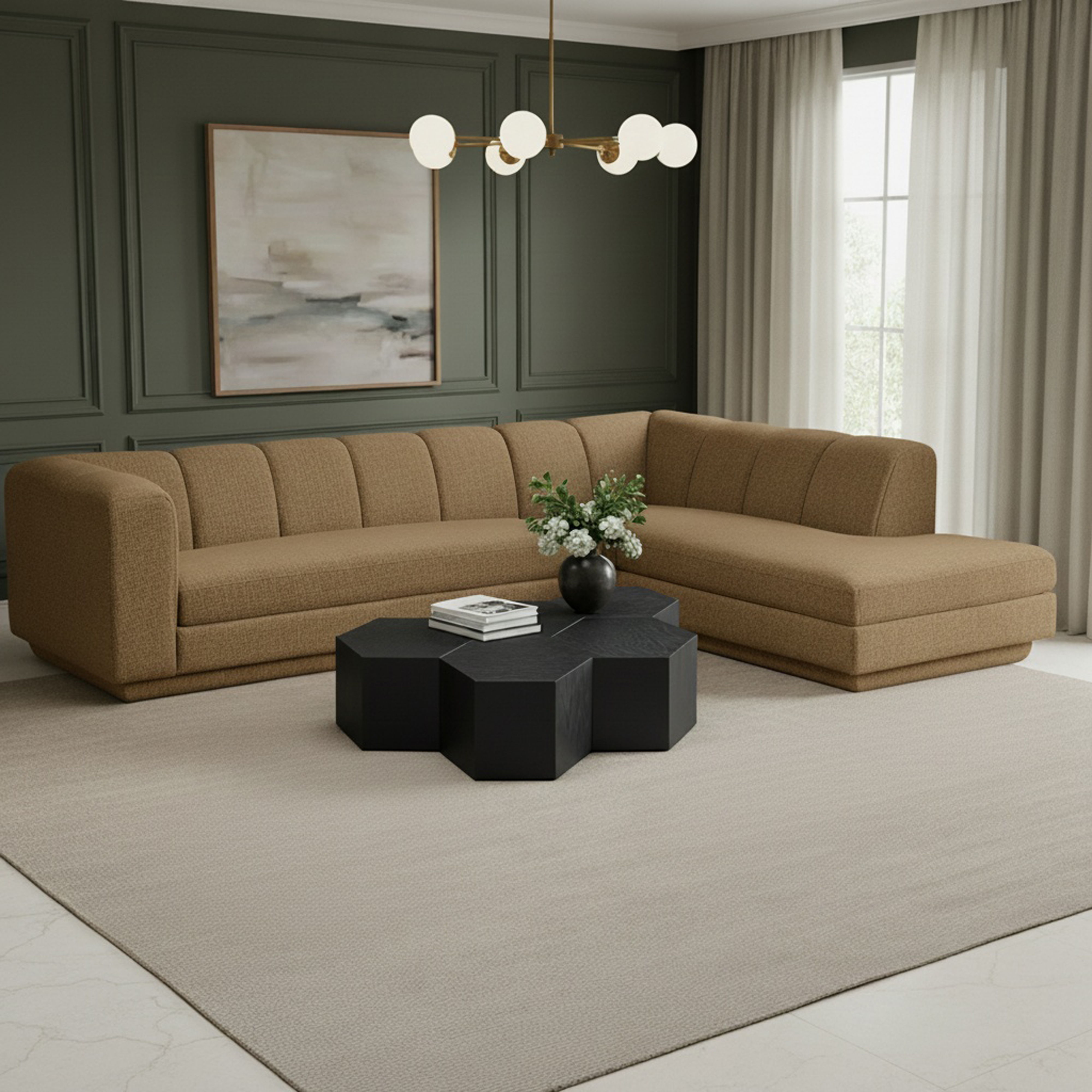 Modari - Fabric Upholstered 2 Piece RAF Modular Sectional - Brown