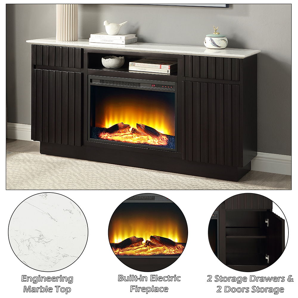 Jaramillo - Server With Fireplace - Engineered Marble & Rustic Espresso, dark brown, view 8