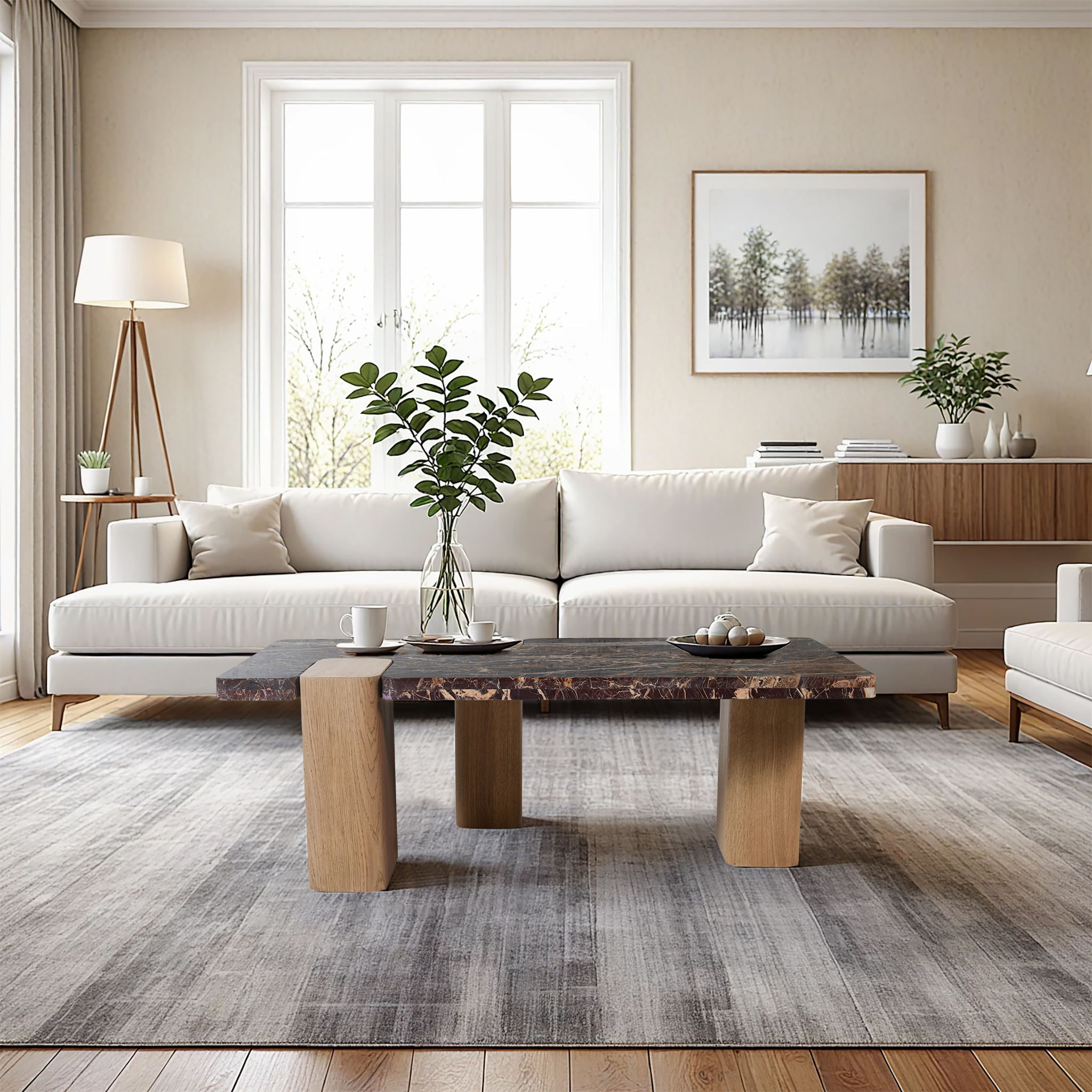 Ravenna - Marble/Stone Coffee Table - Burgundy