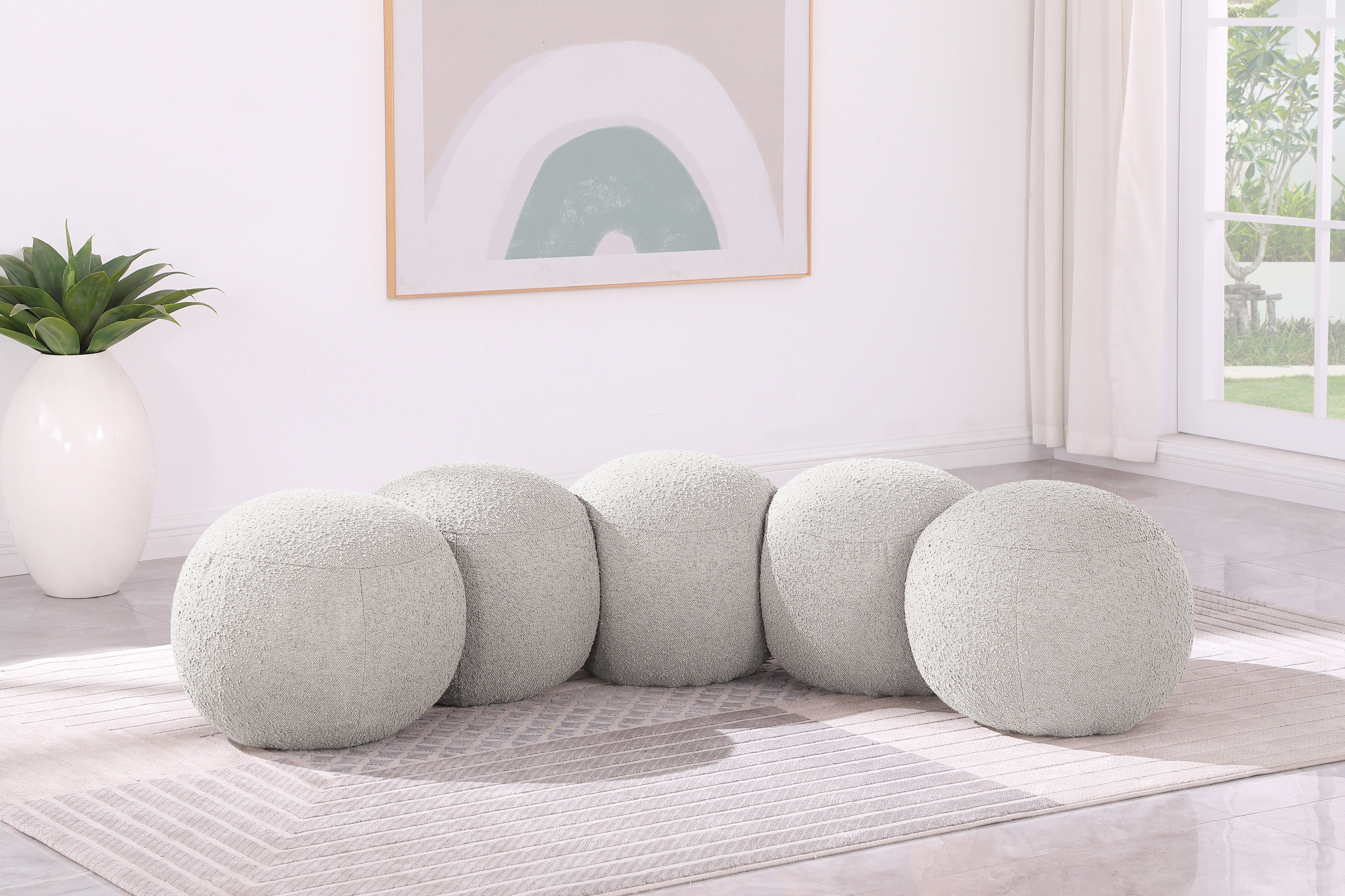 Apollo - 74.5" Boucle Fabric Bench - Cream