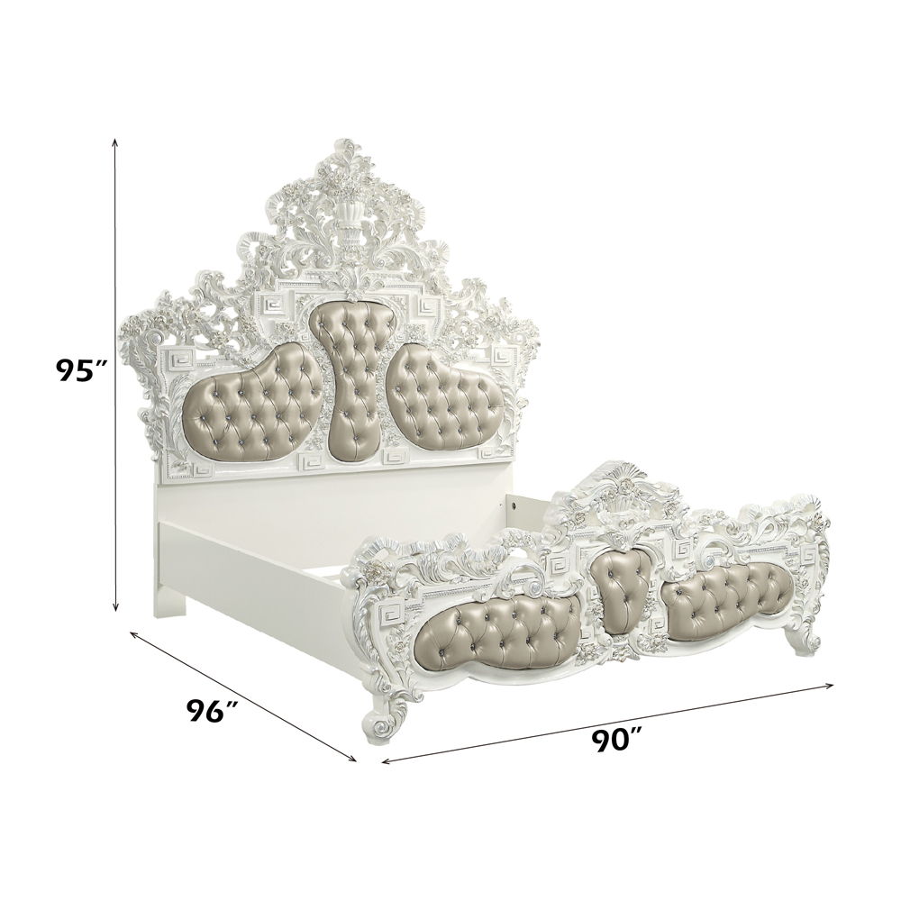 Vanaheim - Eastern King Bed - Beige Synthetic Leather & Antique White, beige, view 6