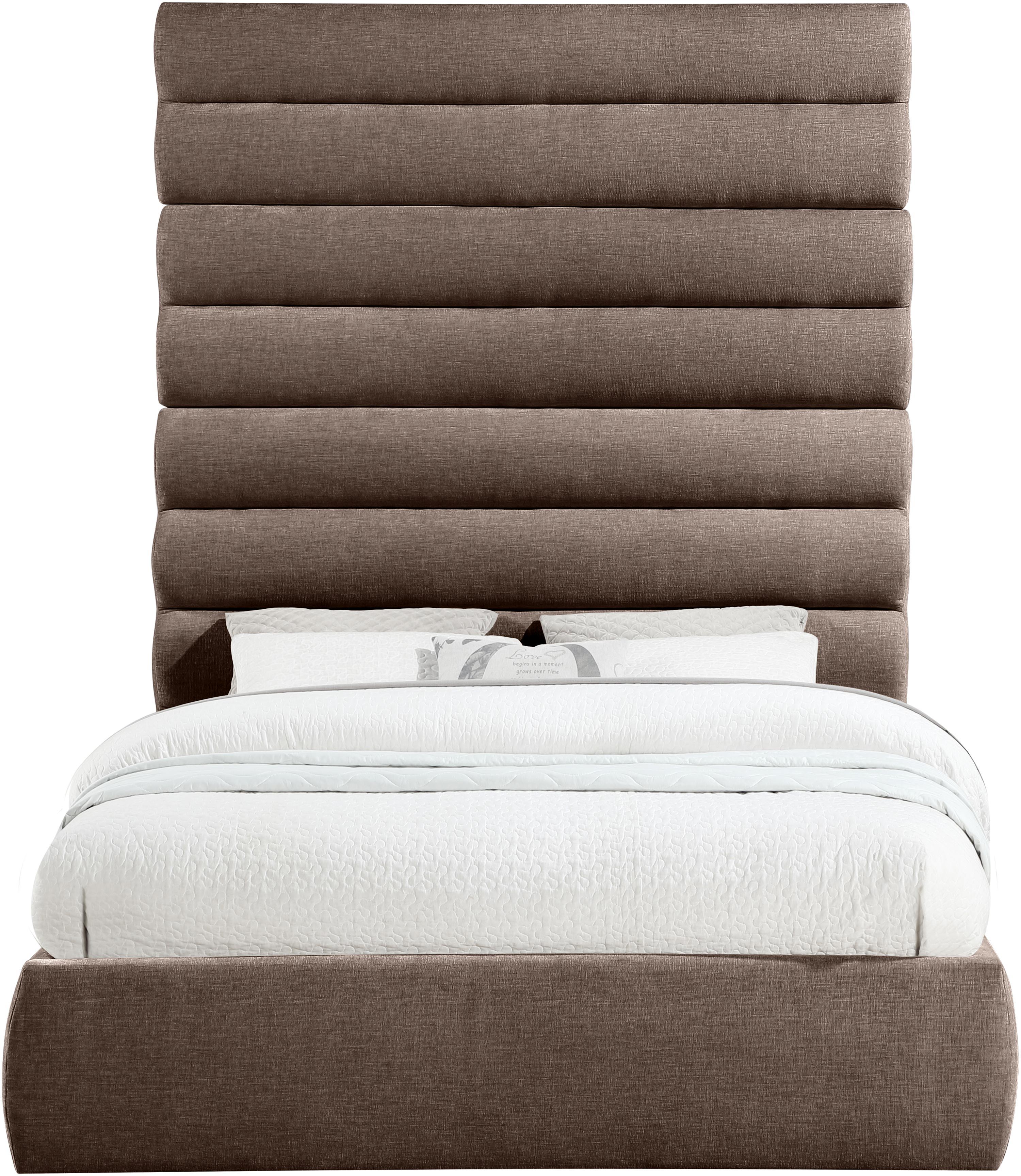 Adam - Chenille Fabric Queen Bed With 89" Headboard - Brown