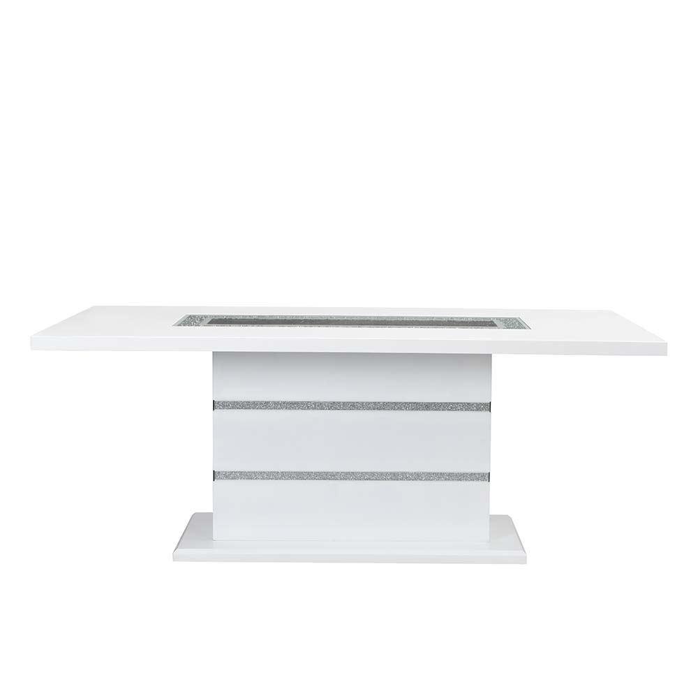 Elizaveta - Dining Table With Pedestal Base - Faux Crystal Diamonds & White High Gloss, white