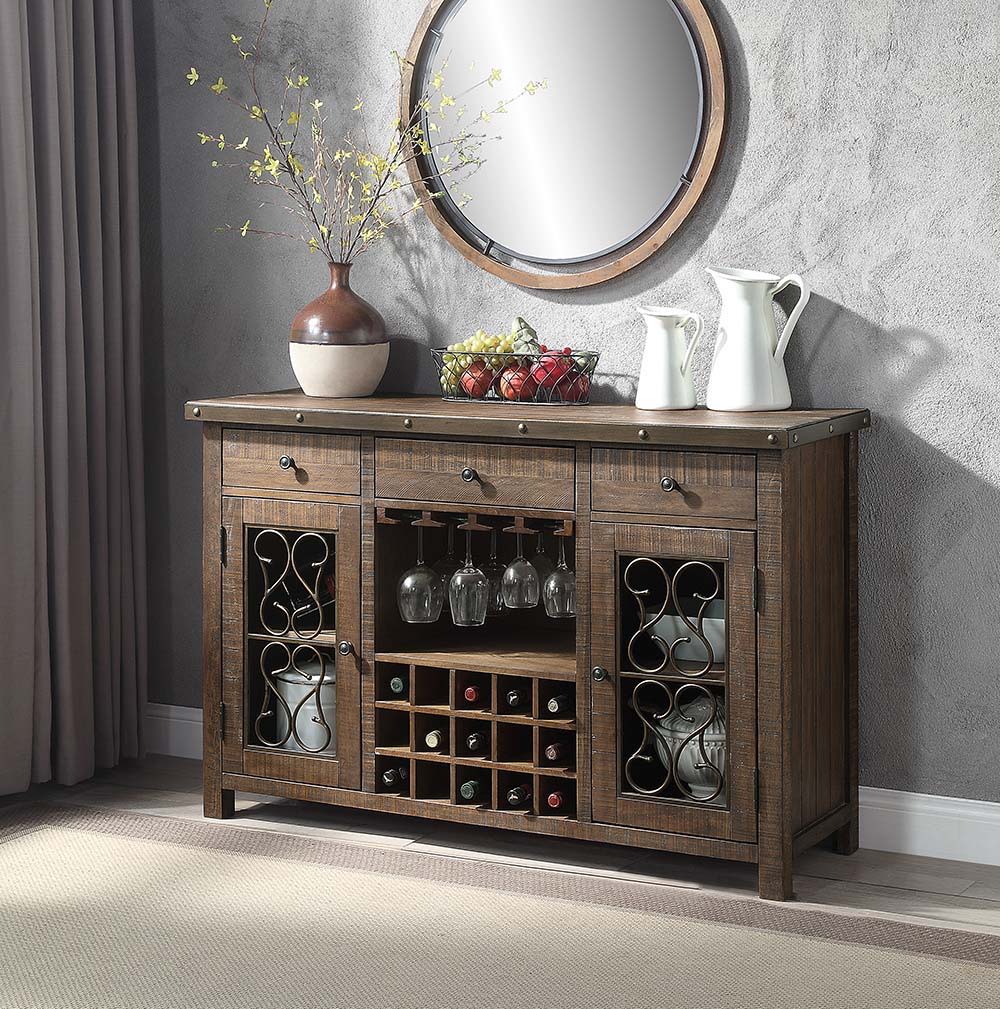 Raphaela - Server With Cup Holder & Wine Rack - Weathered Cherry, dark brown, view 6