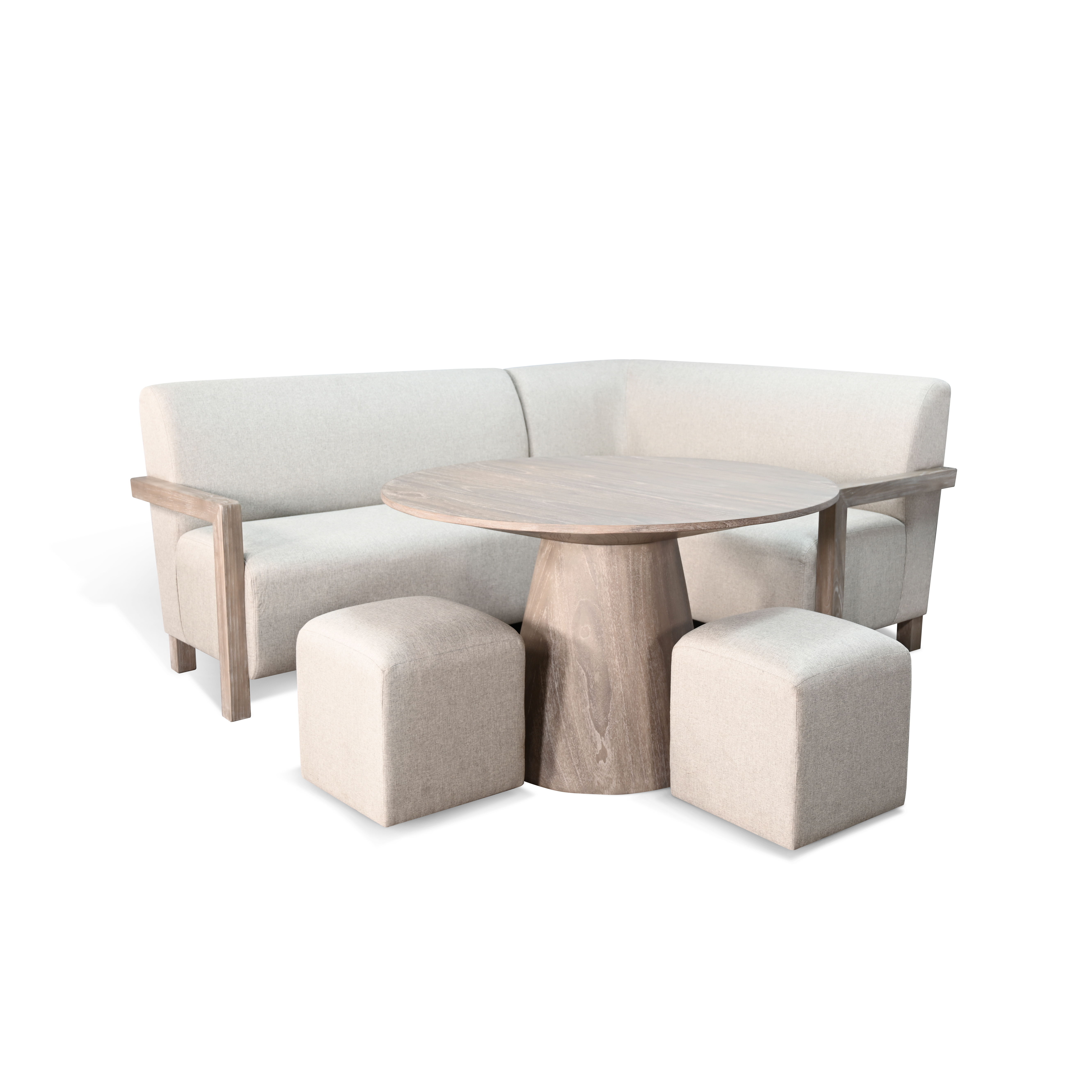 4-Piece Upholstered Breakfast Nook Set With Round Pedestal Table - Wheat Image