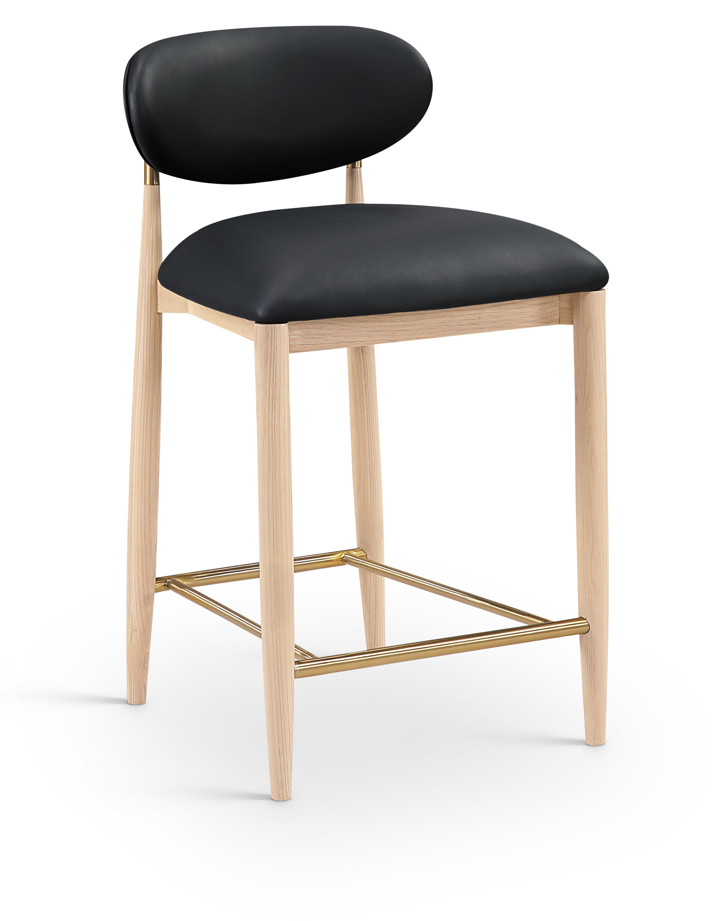 Riccio - Vegan Leather Upholstered Stool With Light Brown Legs - Black