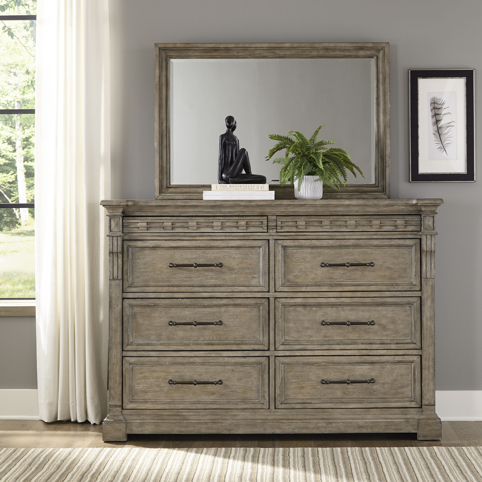 Liberty Furniture Town & Country - Dresser & Mirror - Medium Brown