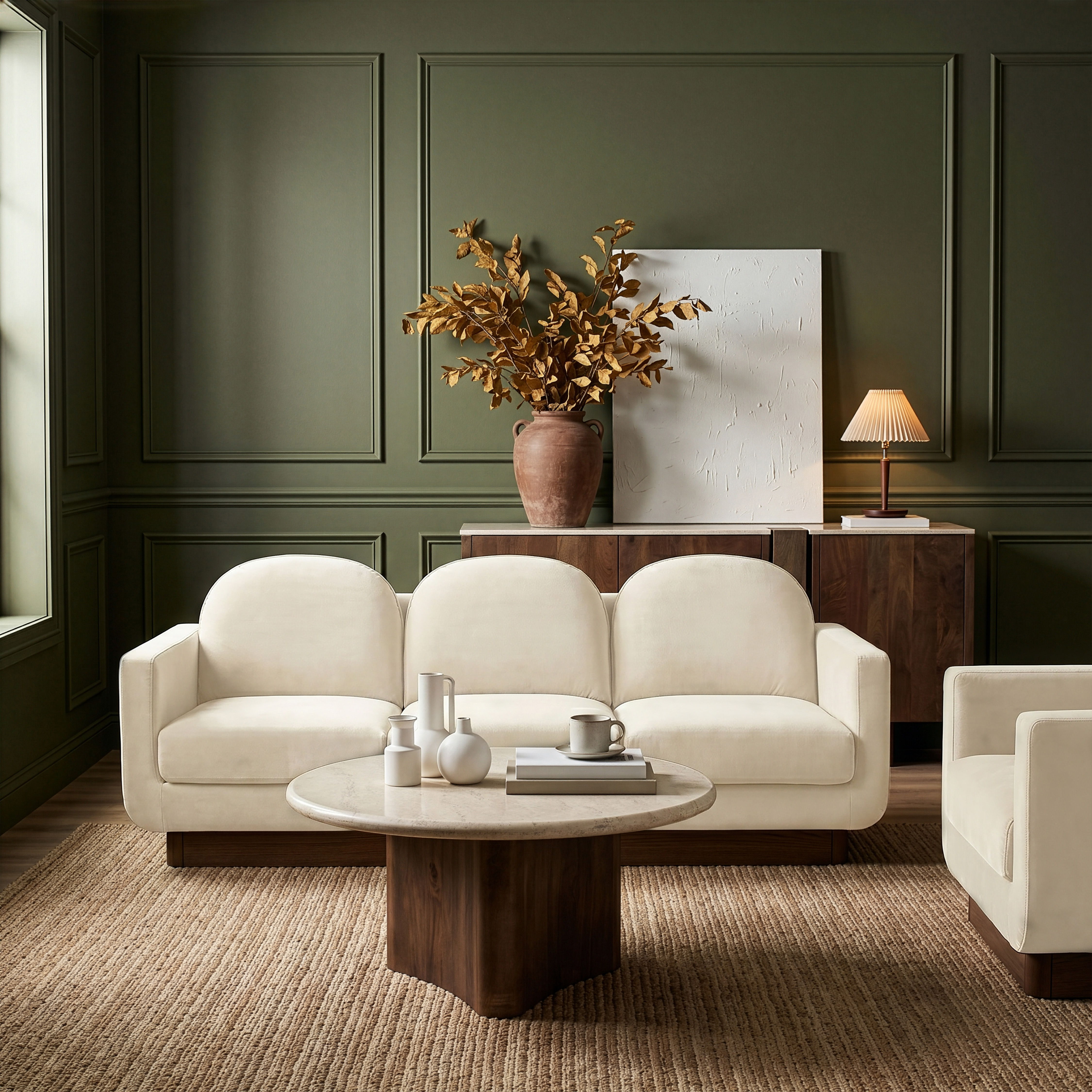 Diviento - Velvet Performance Fabric Upholstered Sofa - Cream