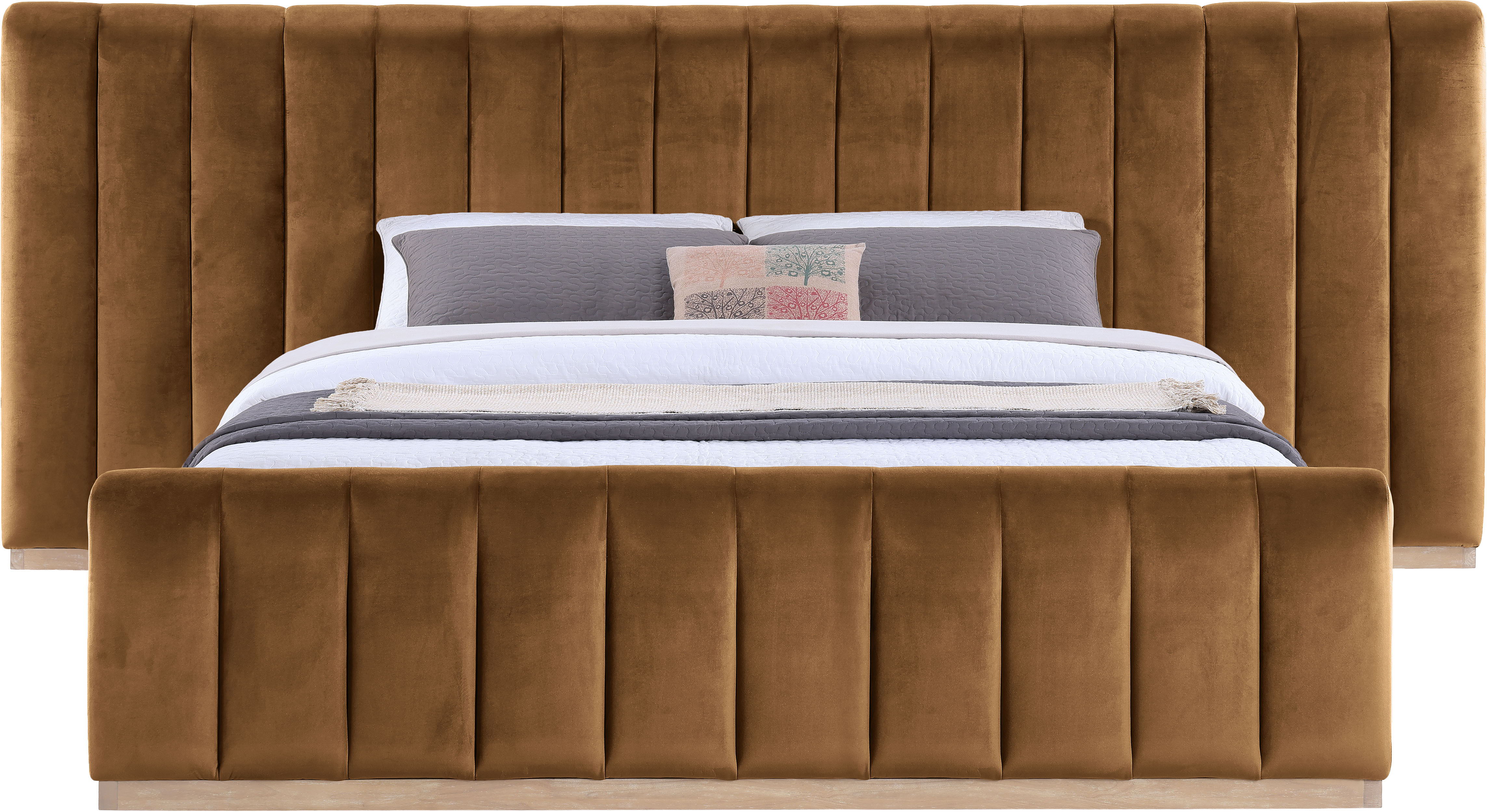 Amara - Velvet Upholstered King Bed - Saddle