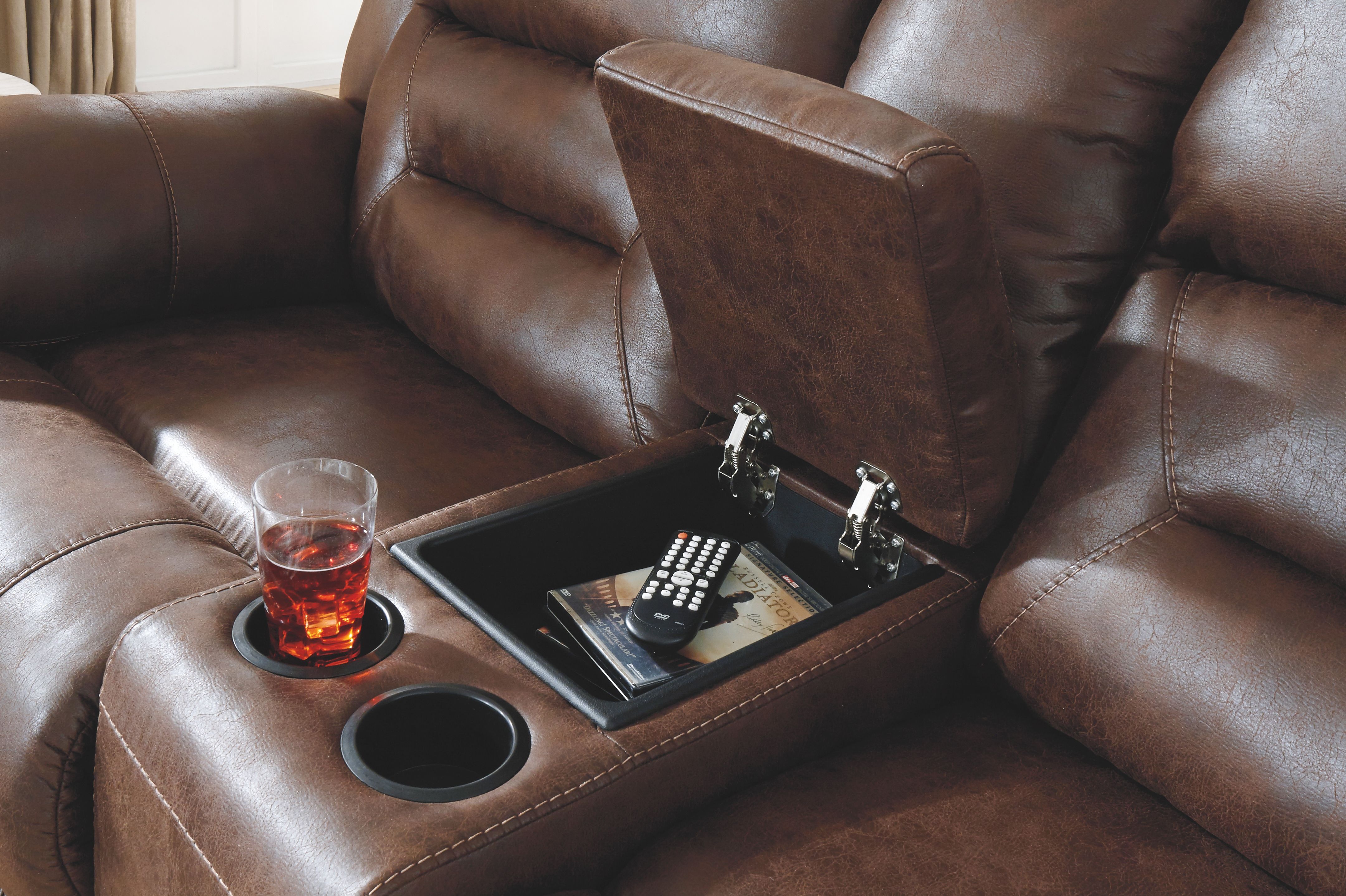 Ashley Furniture Stoneland - DBL REC PWR Loveseat w/Console - Chocolate - Image 6