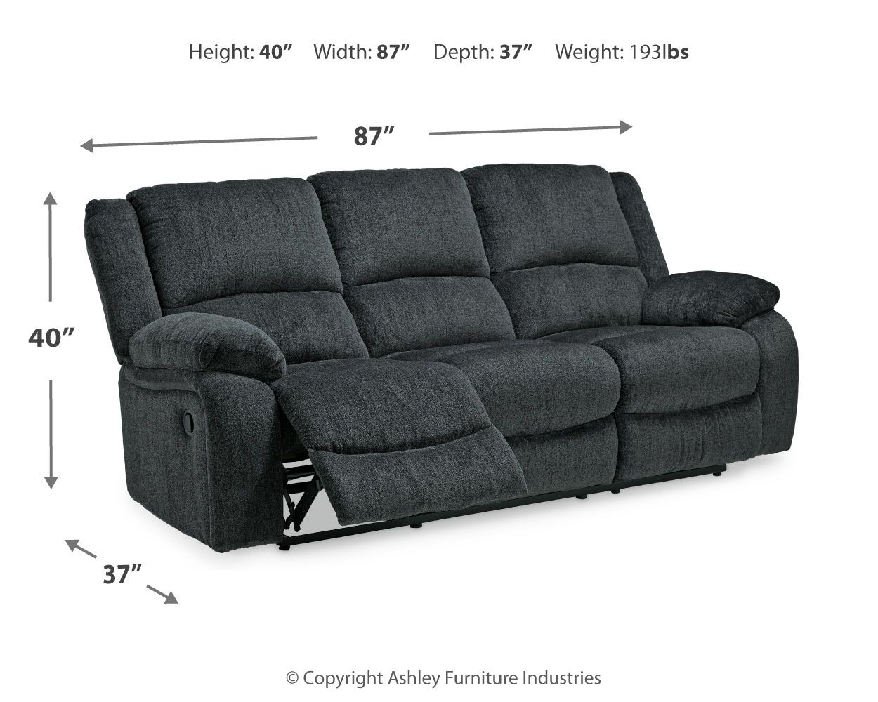 Ashley Furniture Draycoll - Reclining Sofa - Dark Gray - Image 4