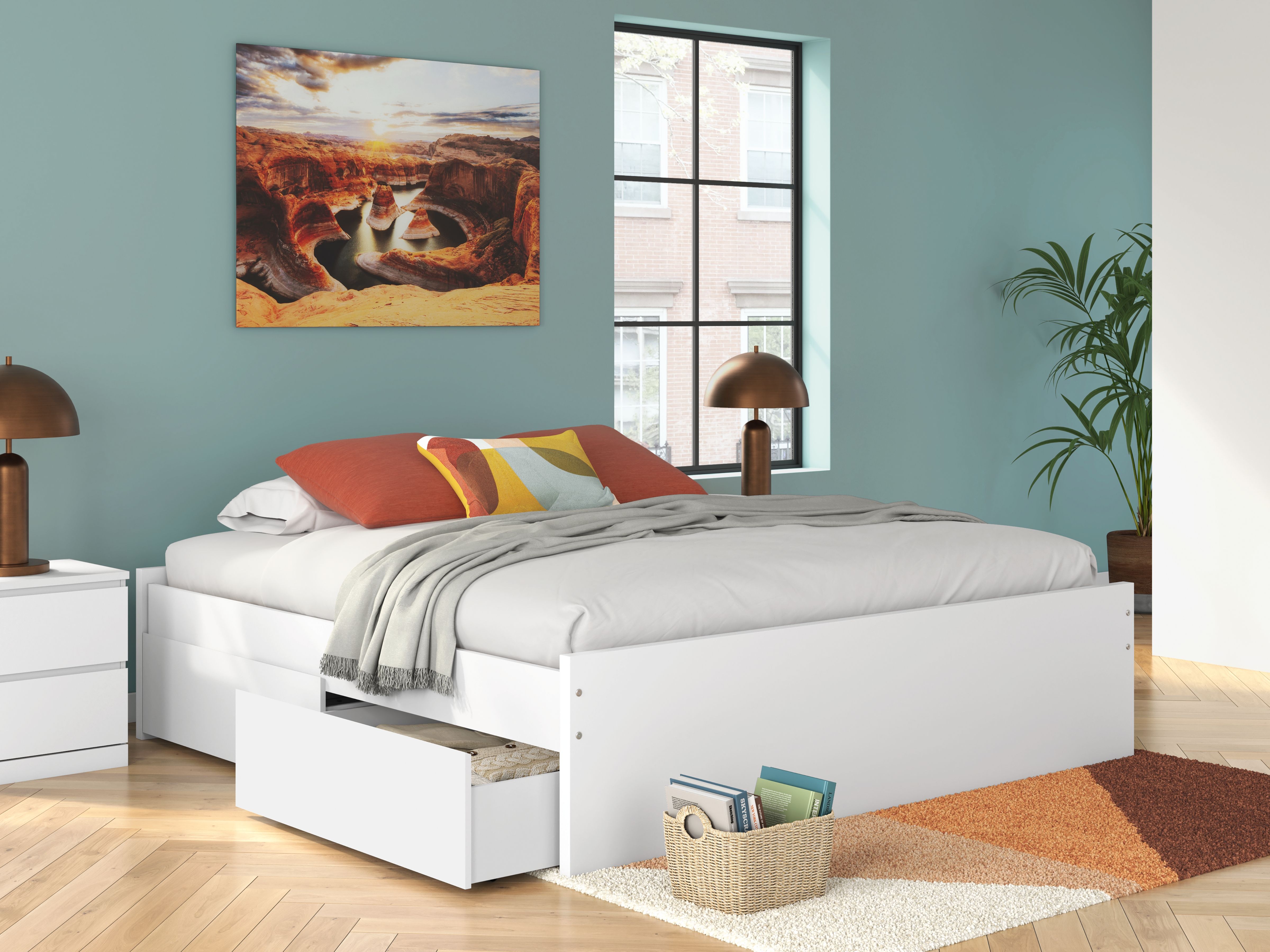 Onita - King Platform Bed With 1 Side Storage - White