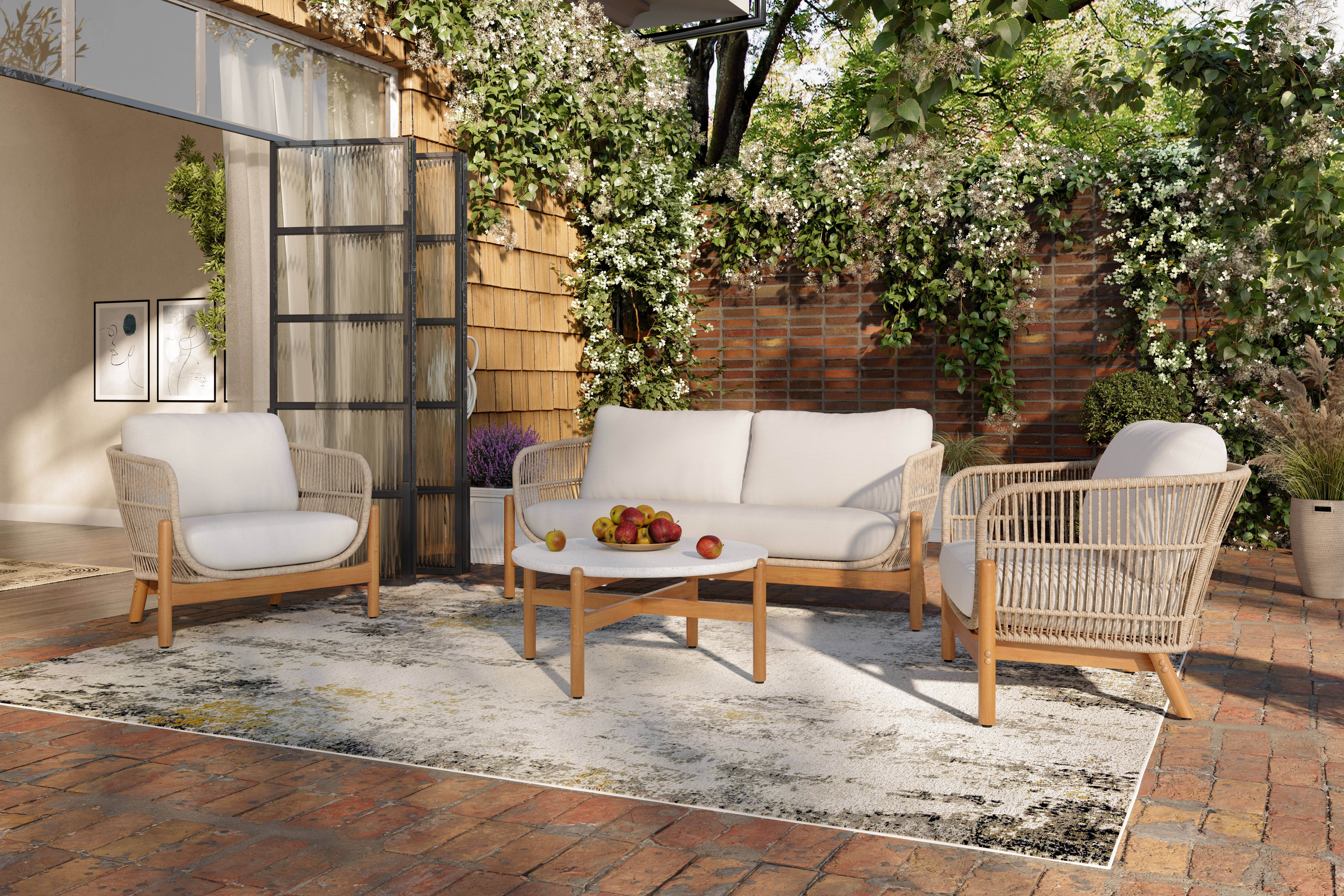Solstice - 4 Piece Set Loveseat & 2 Chairs & Coffee Table - Beige