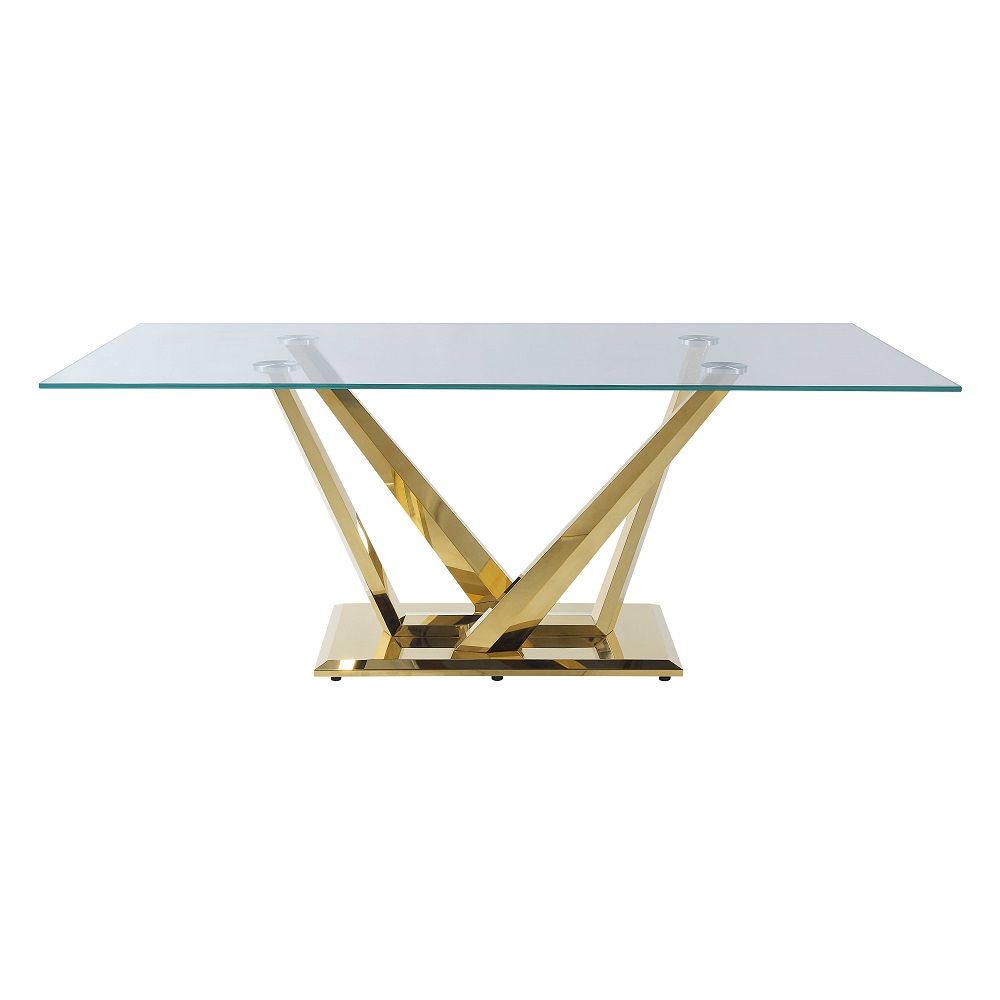 Barnard - Dining Table - Clear Glass & Mirrored Gold, beige, view 4