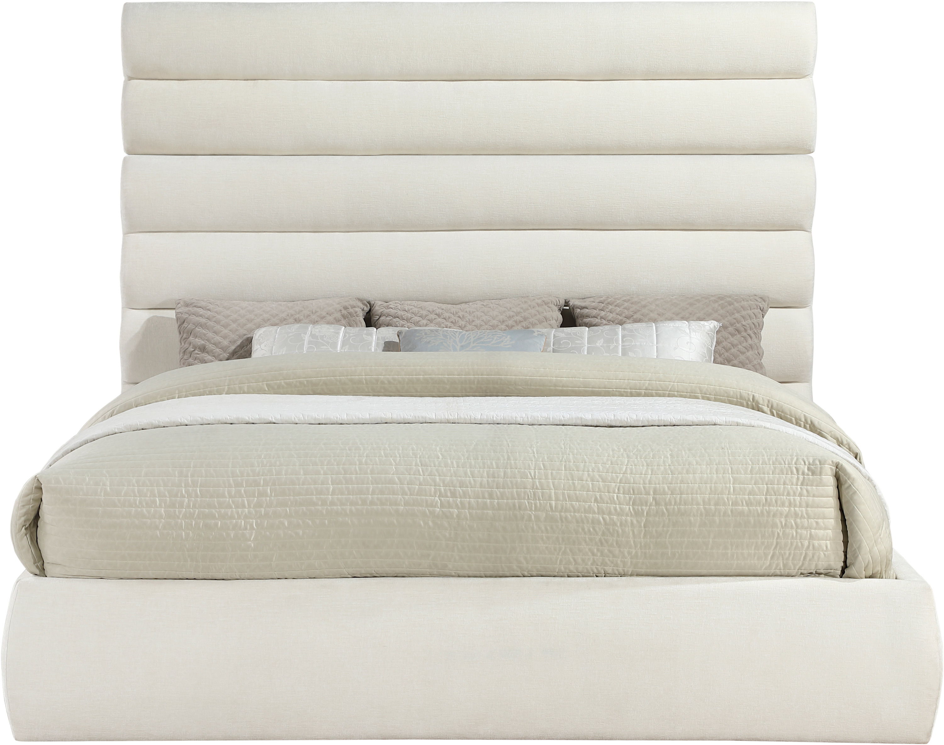 Adam - Chenille Fabric King Bed With 70.5" Headboard - Cream
