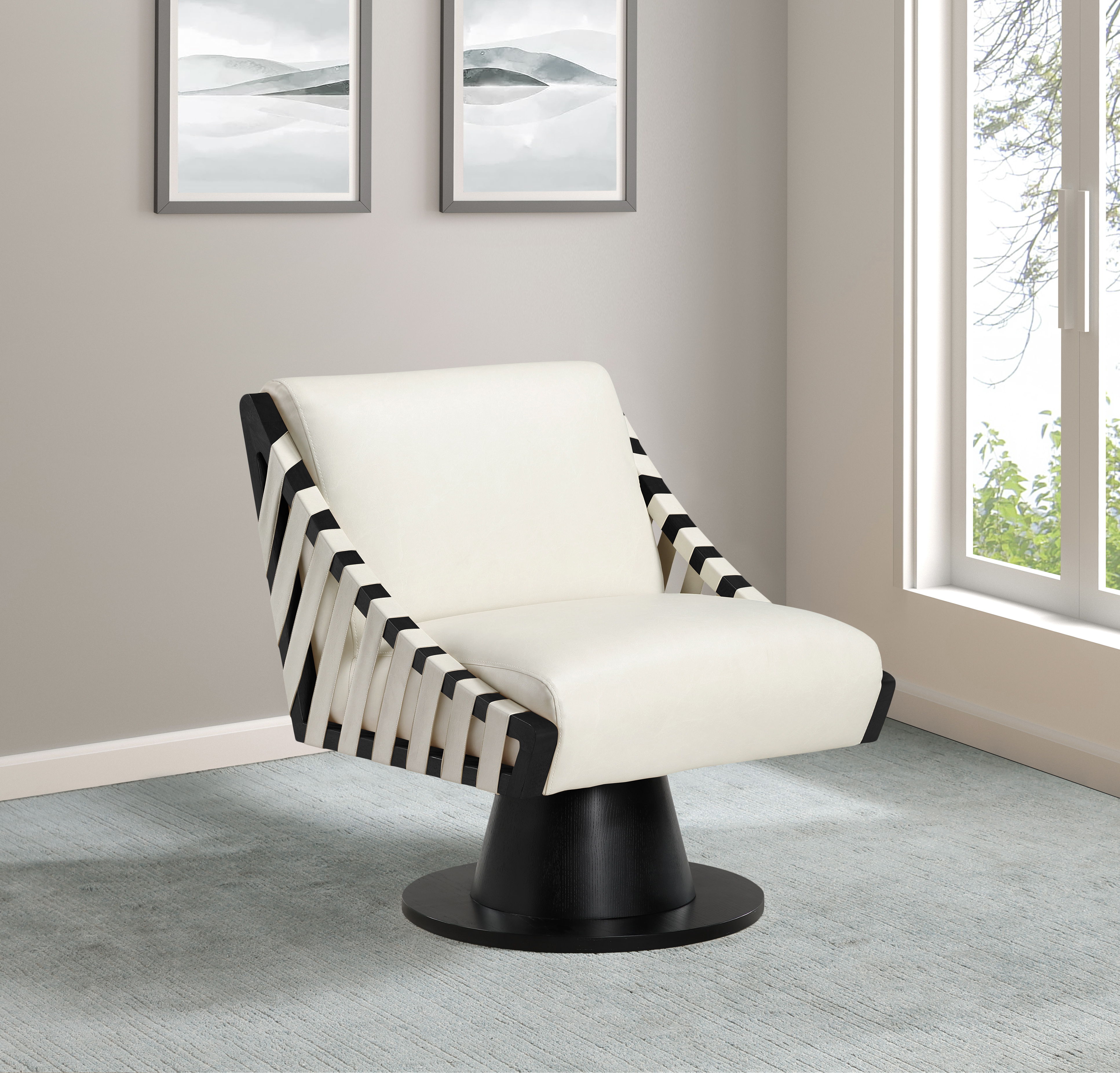 Millwin - Swivel Accent Chair With Black Base - Cream
