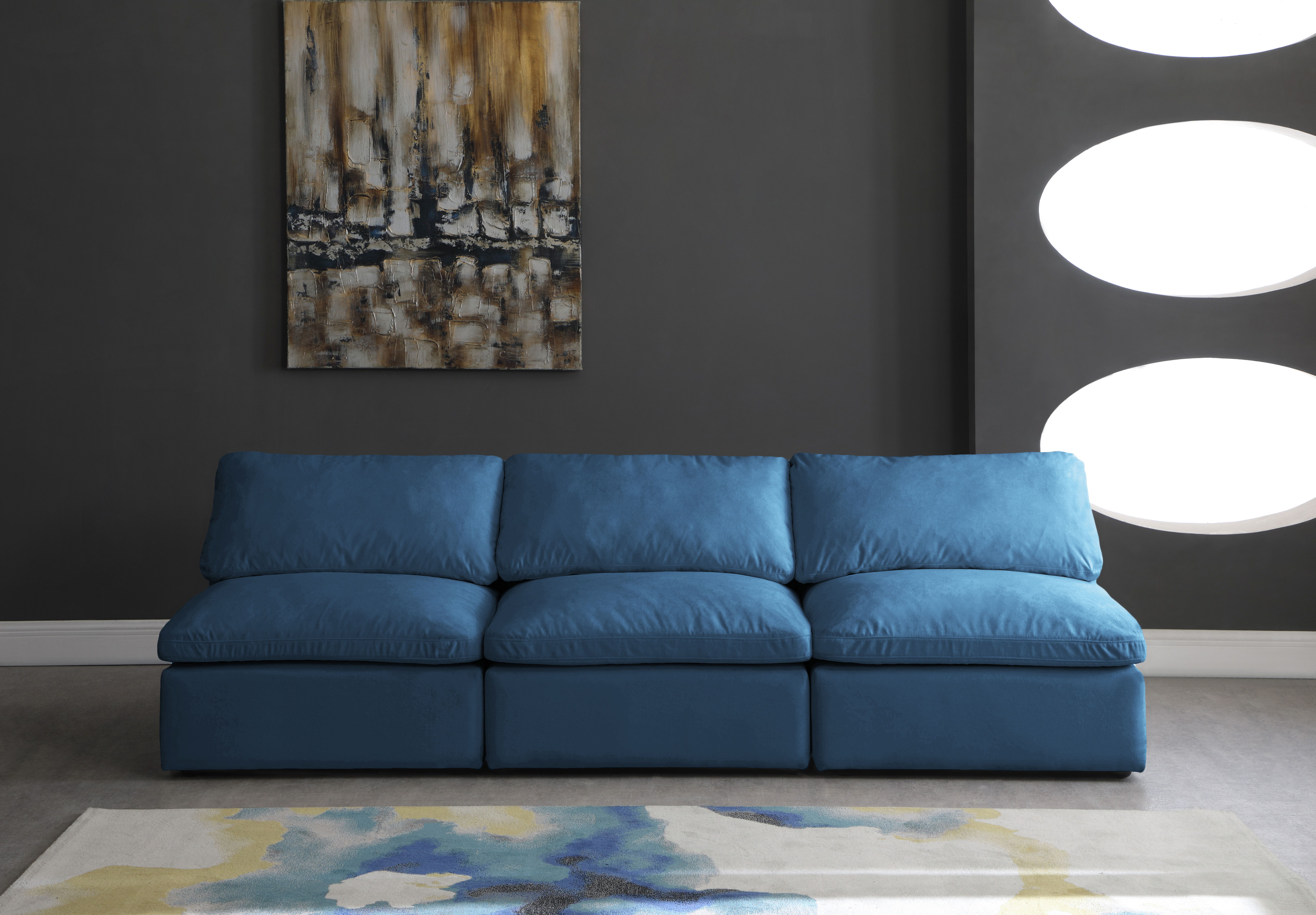Plush - 3 Piece Modular Armless Sofa - Navy