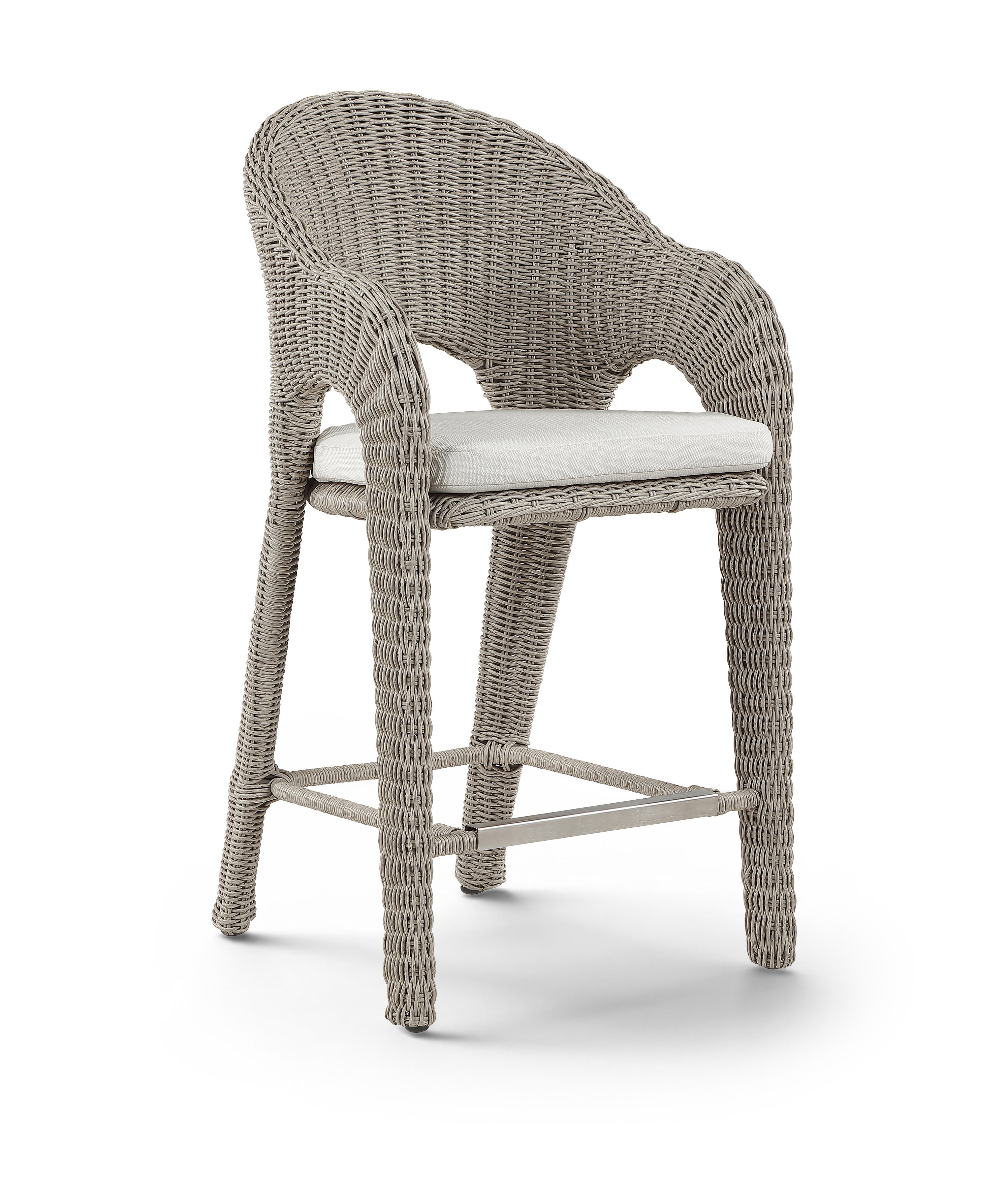 Seacrest - Olefin Water Resistant Fabric And Wicker Outdoor Patio Bar Stool - Taupe
