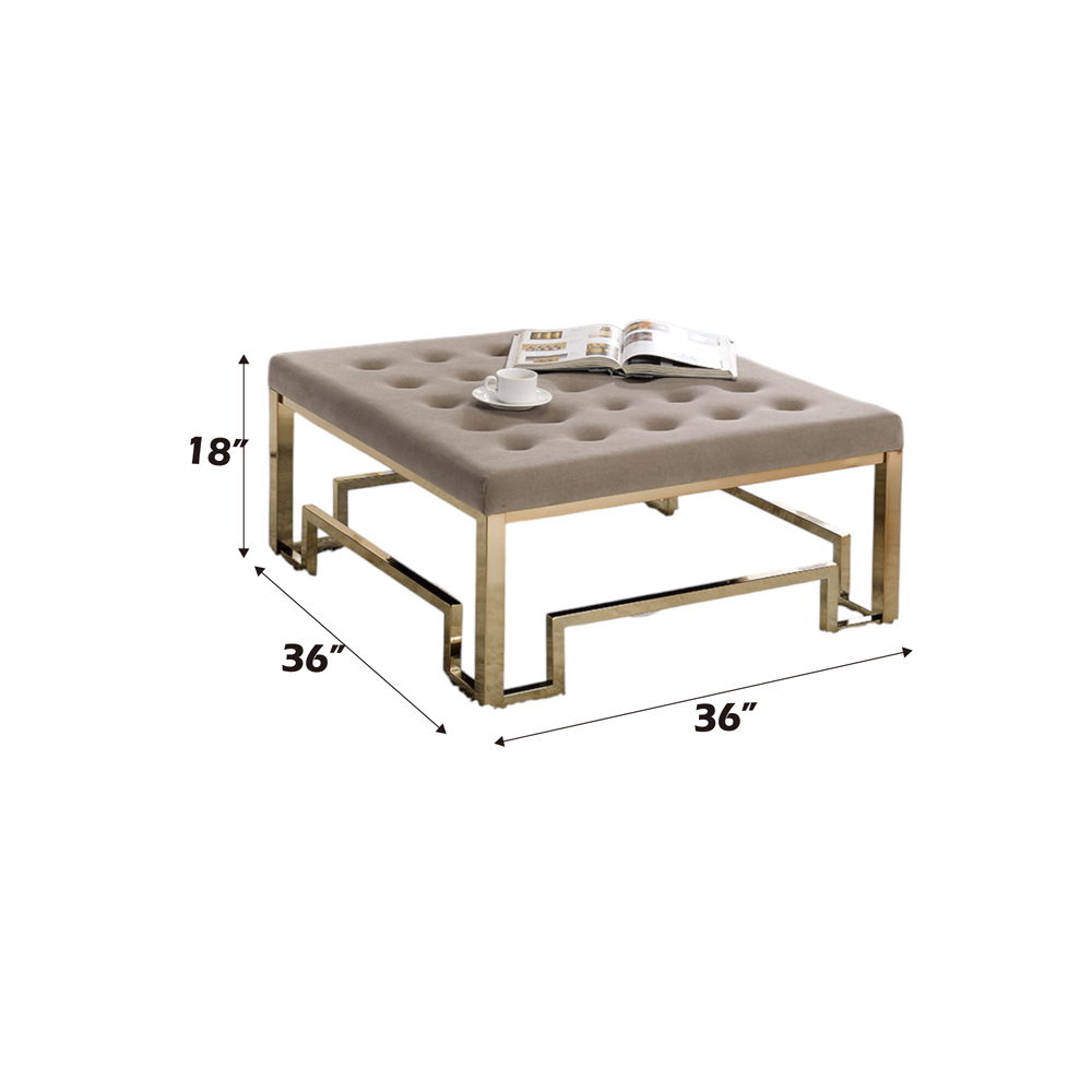Damien - Cocktail Ottoman - Beige Fabric & Champagne, beige, view 5
