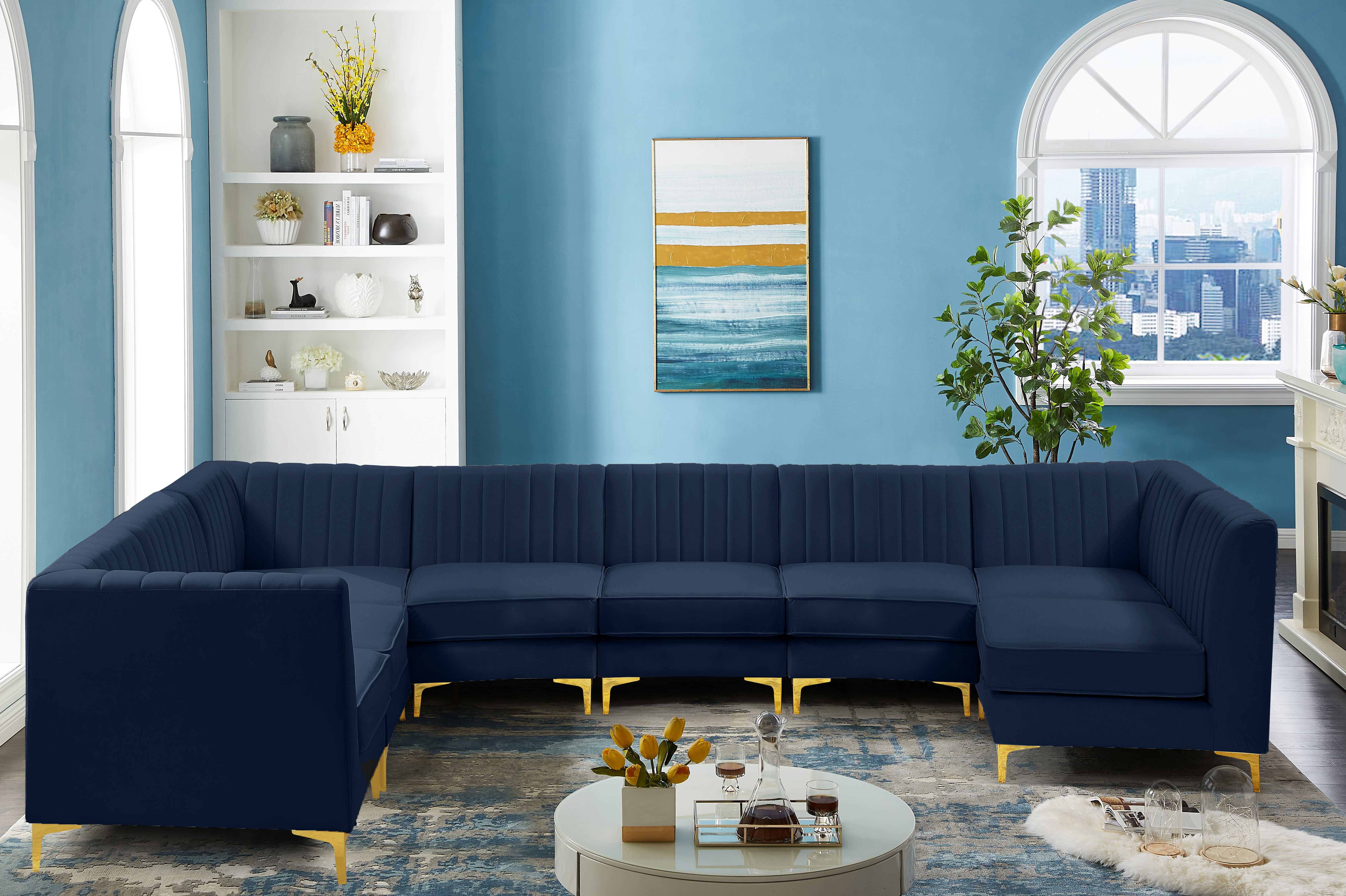 Alina - 8 Piece Velvet Modular Sectional - Navy