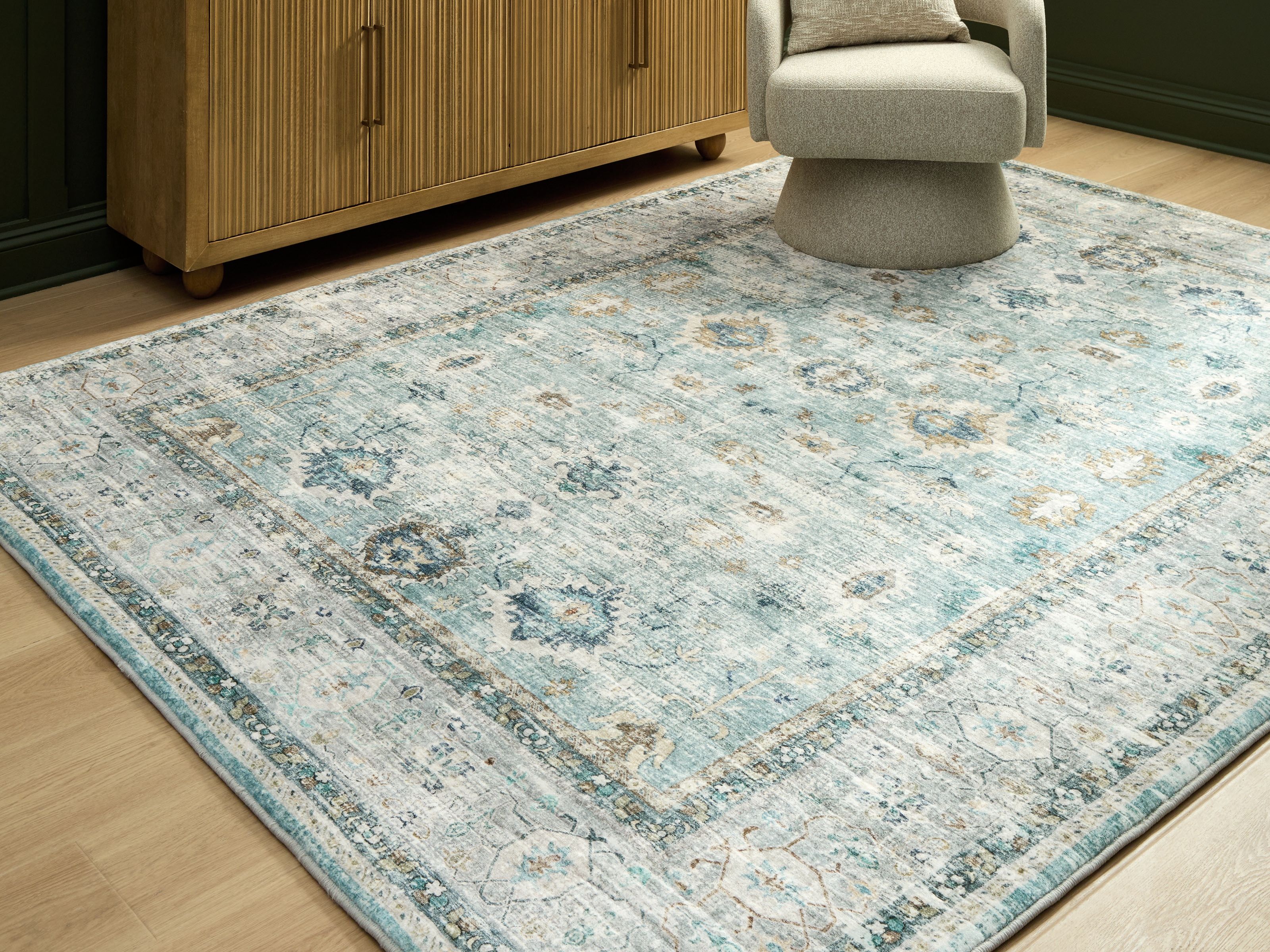 Ladstoney - 8' x 10' Rug - Teal / Beige / Ochre