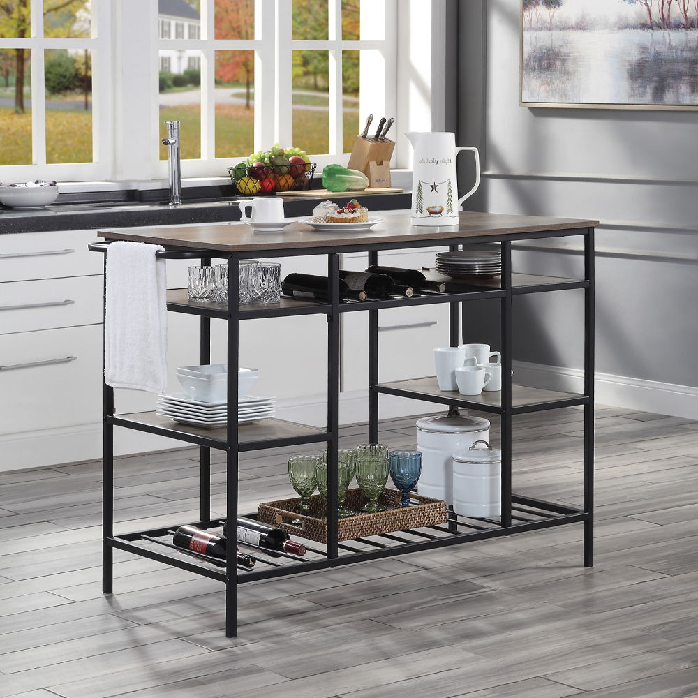 Lona - Kitchen Island - Rustic Oak & Black, black