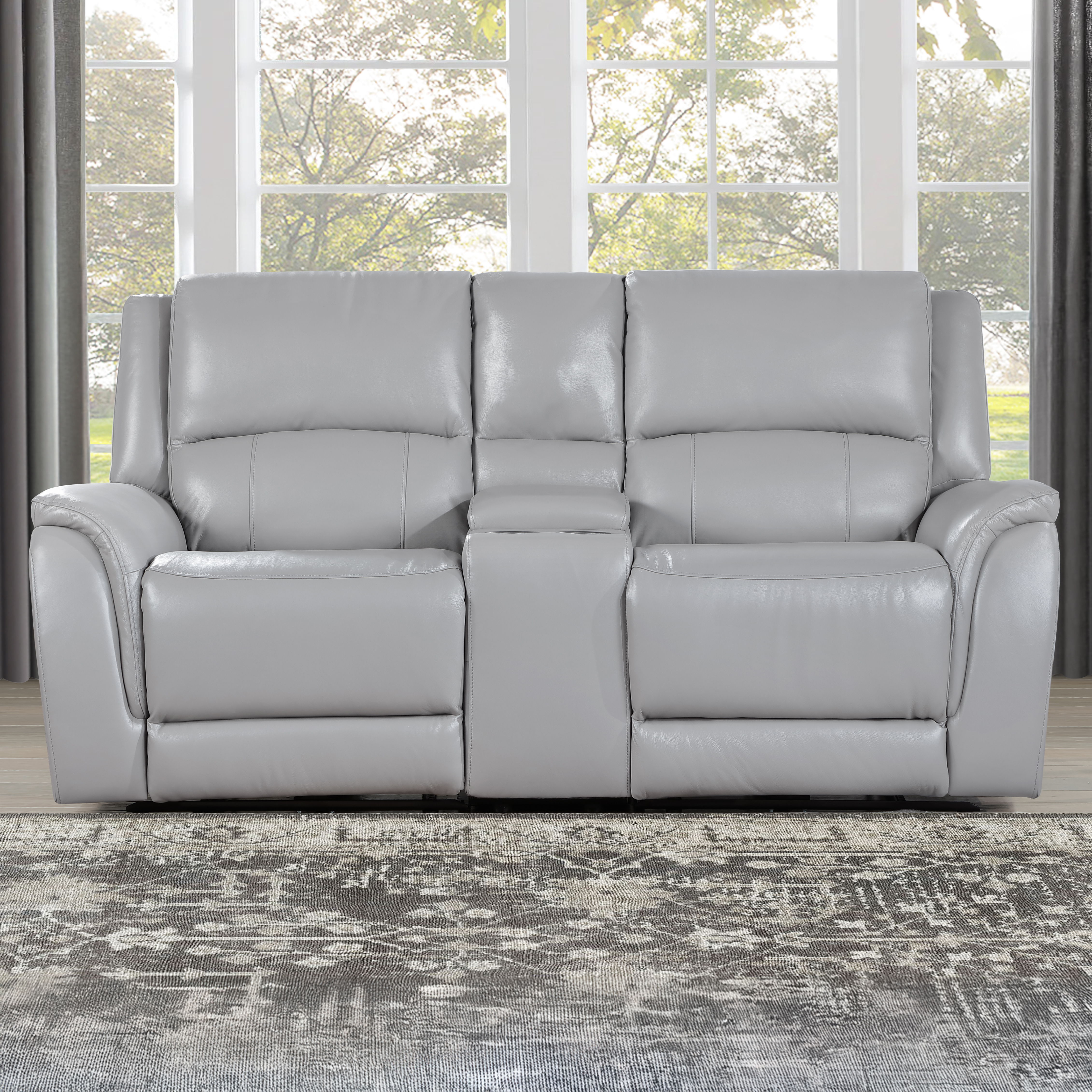 Alexandria - Leather Power Reclining Console Loveseat - Gray