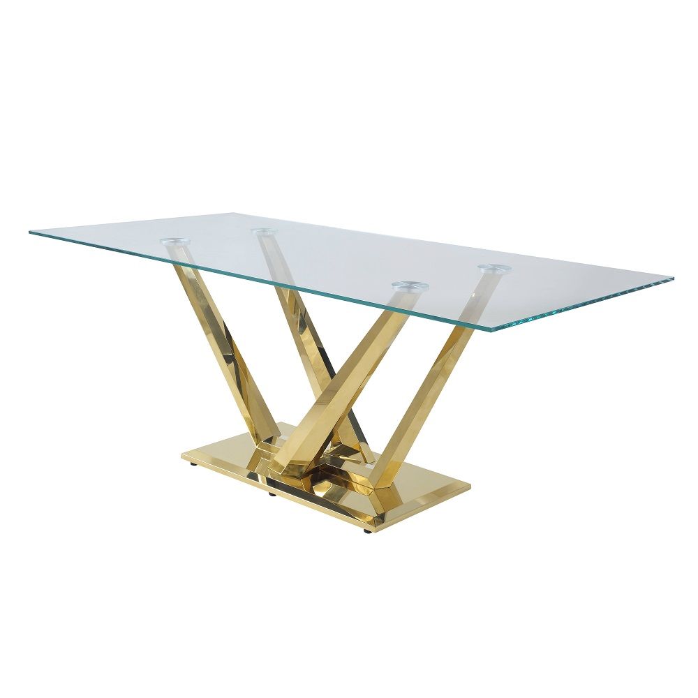 Barnard - Dining Table - Clear Glass & Mirrored Gold, beige