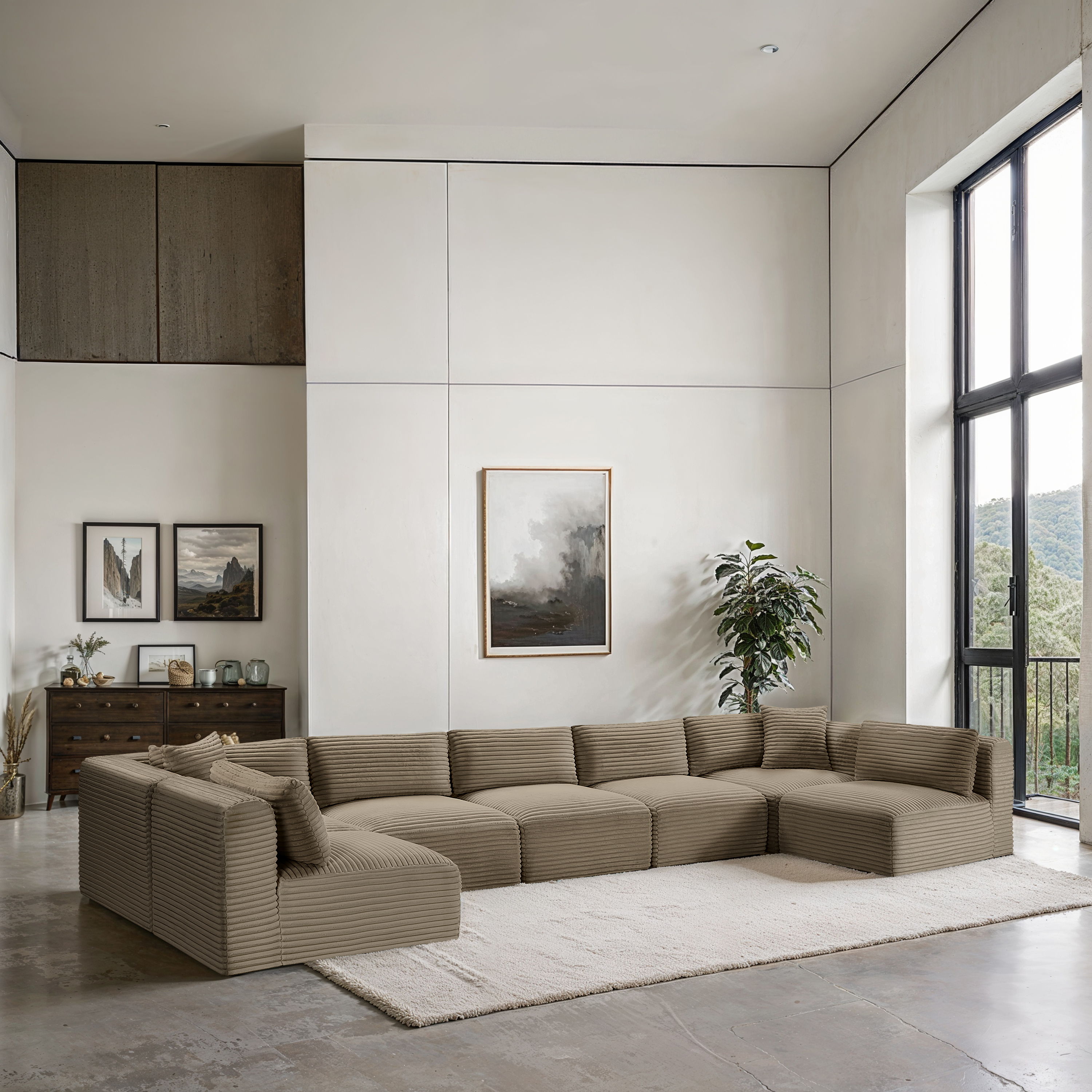 Shaggy - 7 Piece Modular U-Shaped Armless Sectional - Taupe