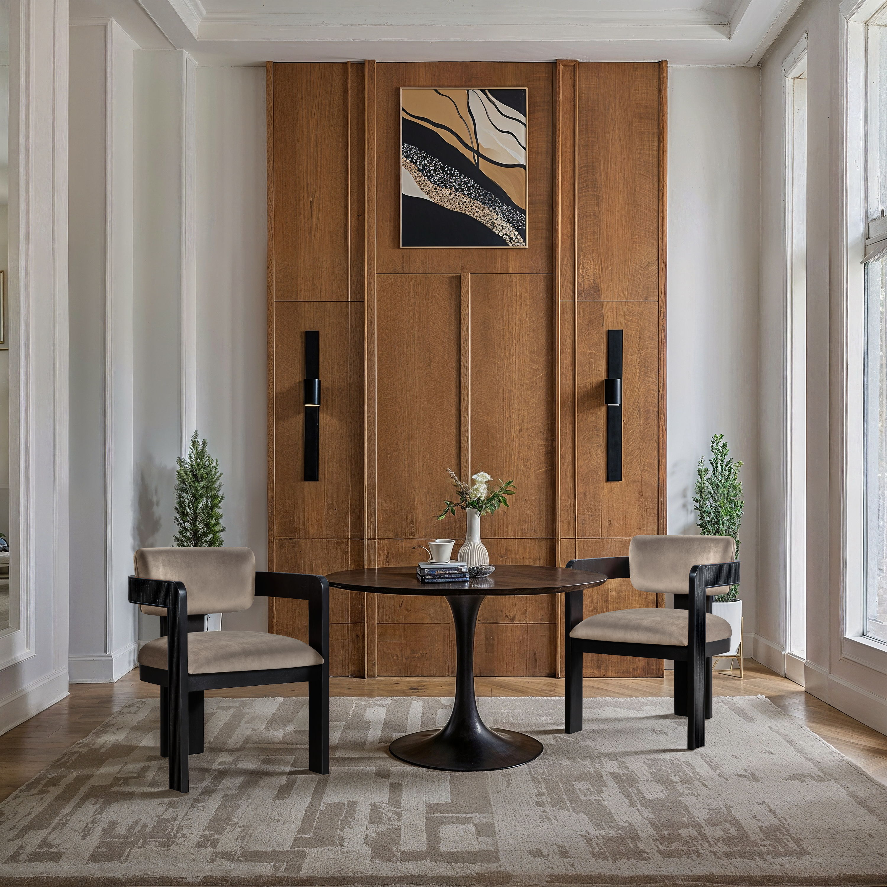 Sacha - Velvet Dining Chair With Black Base (Set of 2) - Taupe