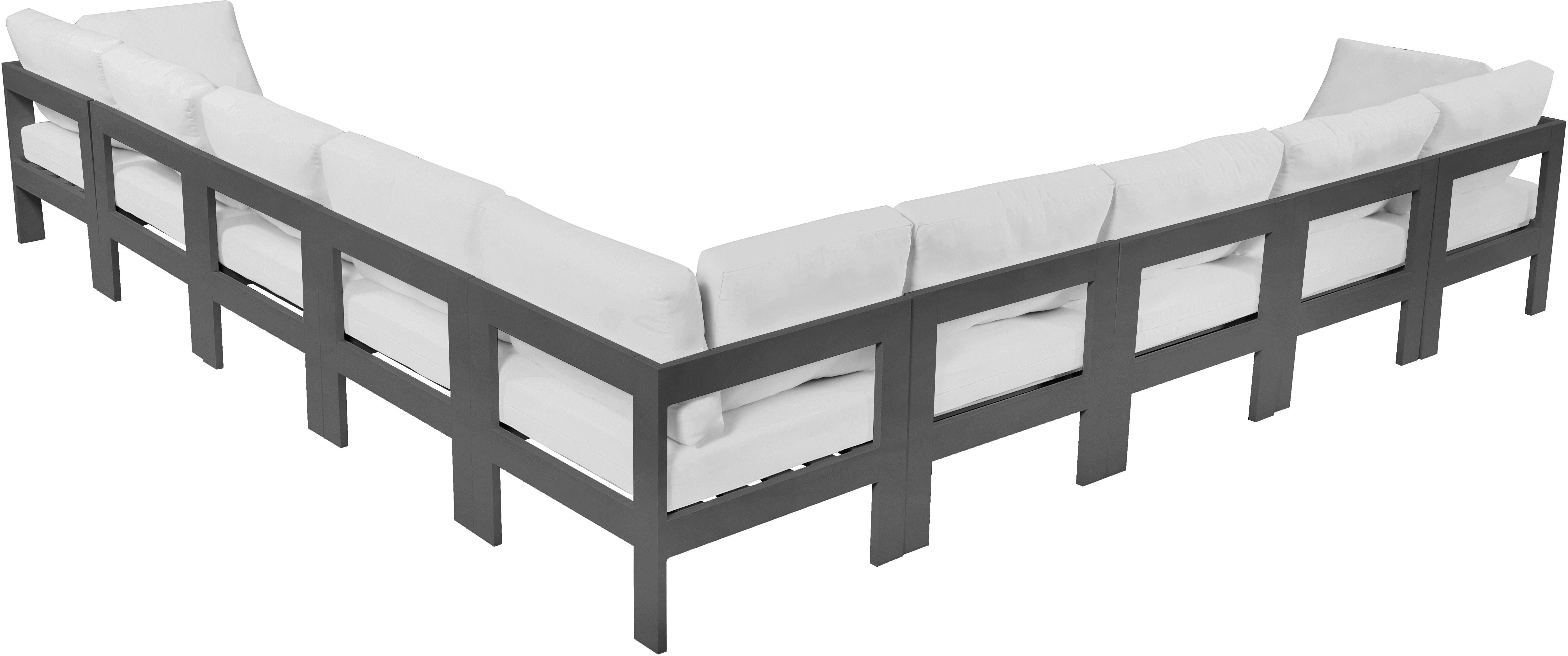 Nizuc - Outdoor Patio 9 Piece Modular Corner Sectional With Gray Frame - White