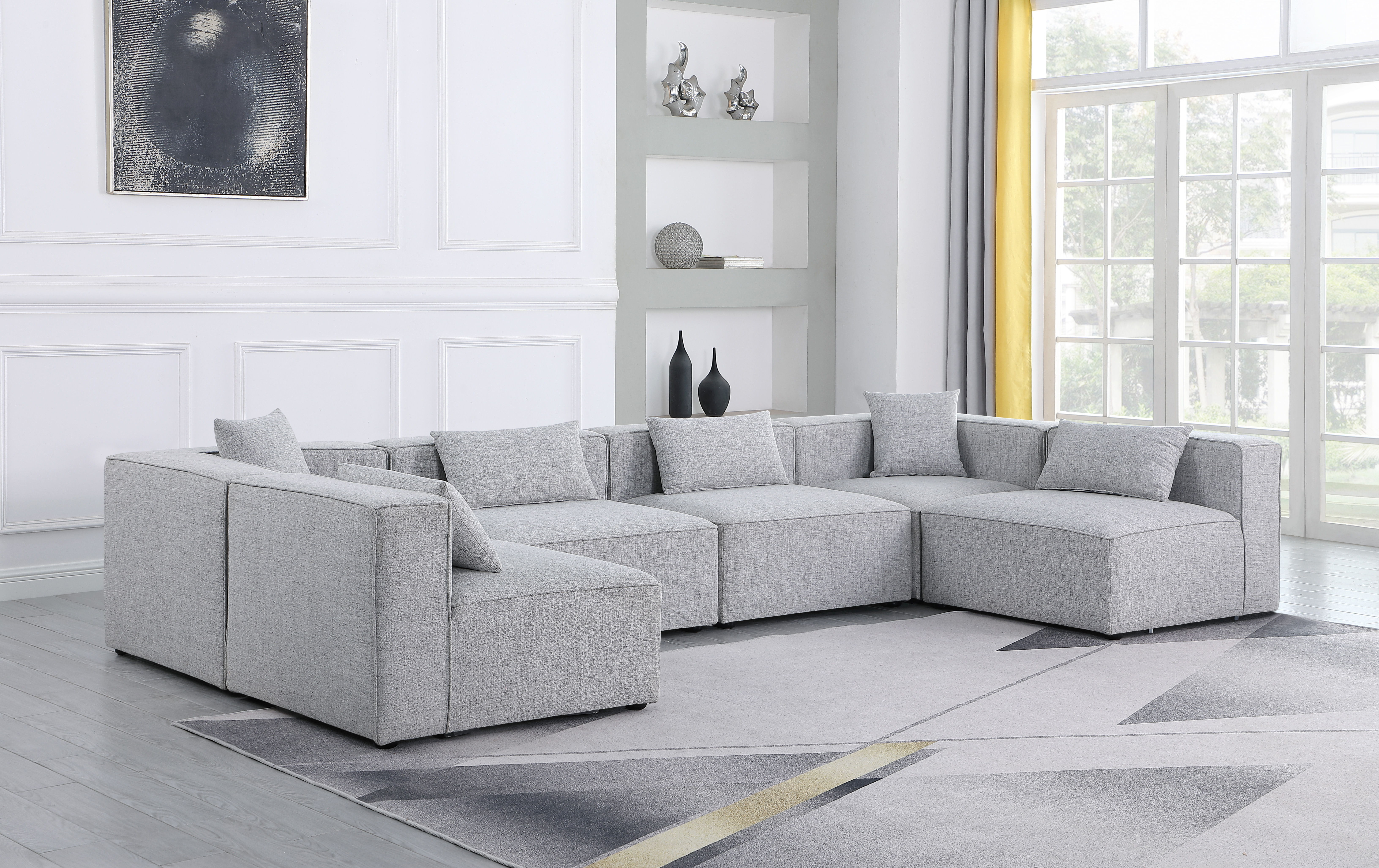 Cube - Linen 6 Piece Modular Armless Sectional - Gray