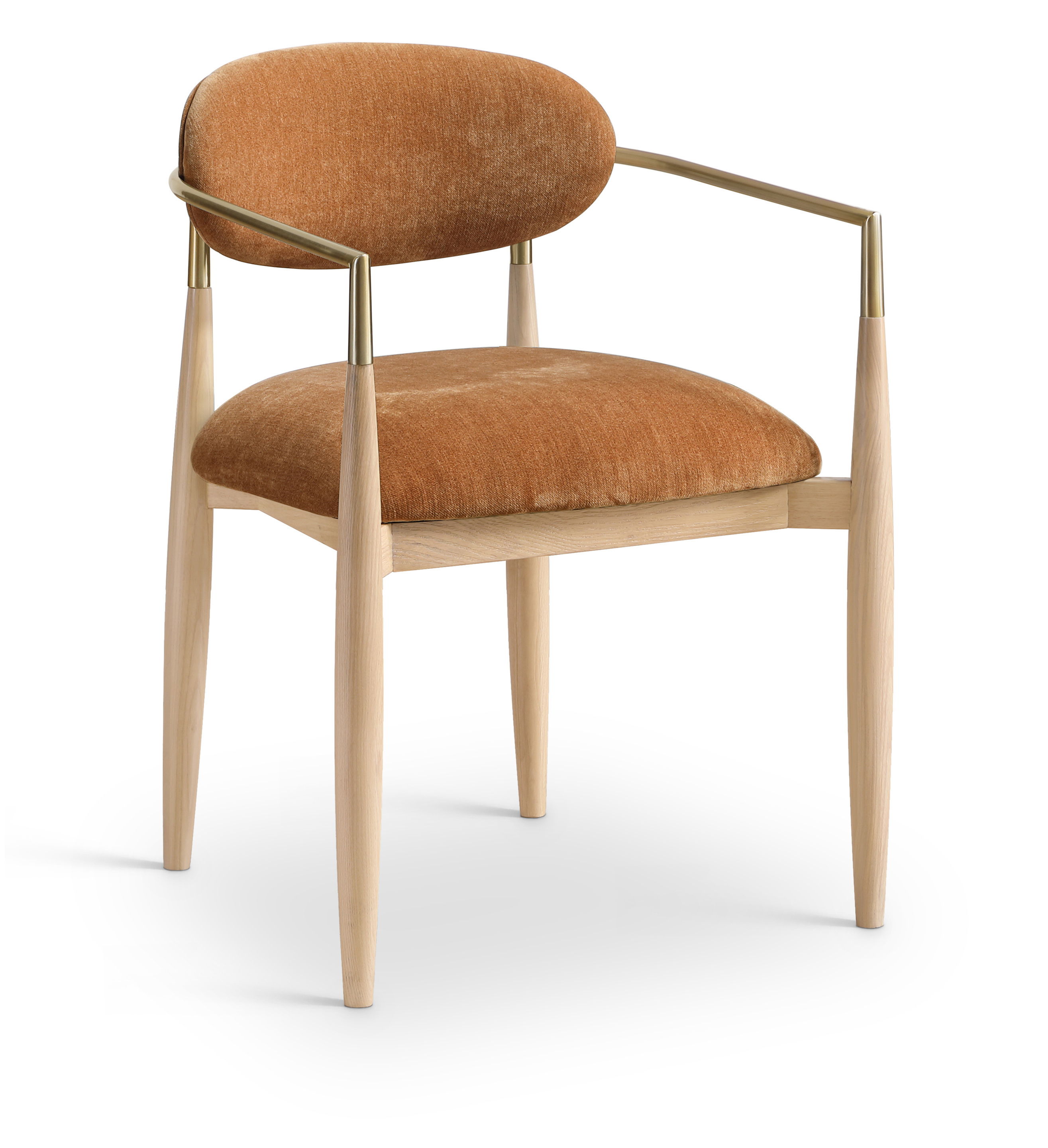 Riccio - Performance Fabric Upholstered Dining Arm Chair (Set of 2) With Light Brown Legs - Cognac