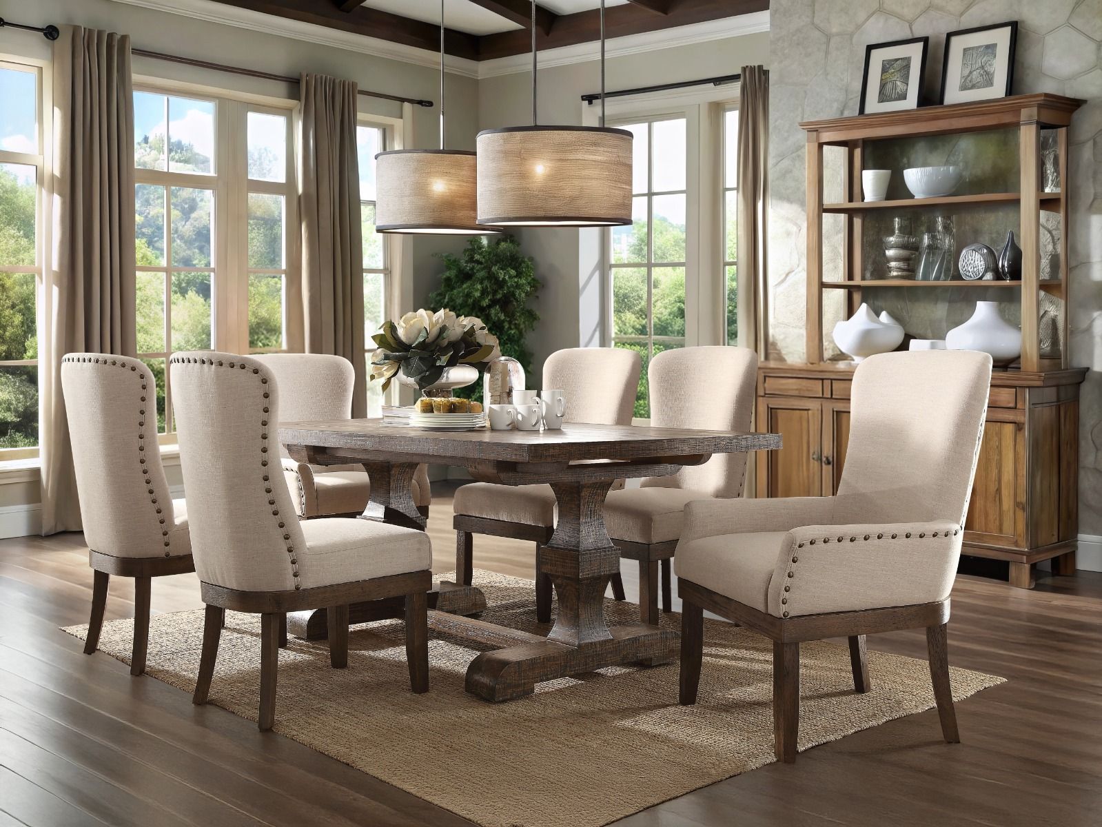 Landon - Side Chair (Set of 2) - Beige Linen & Salvage Brown, beige, view 5