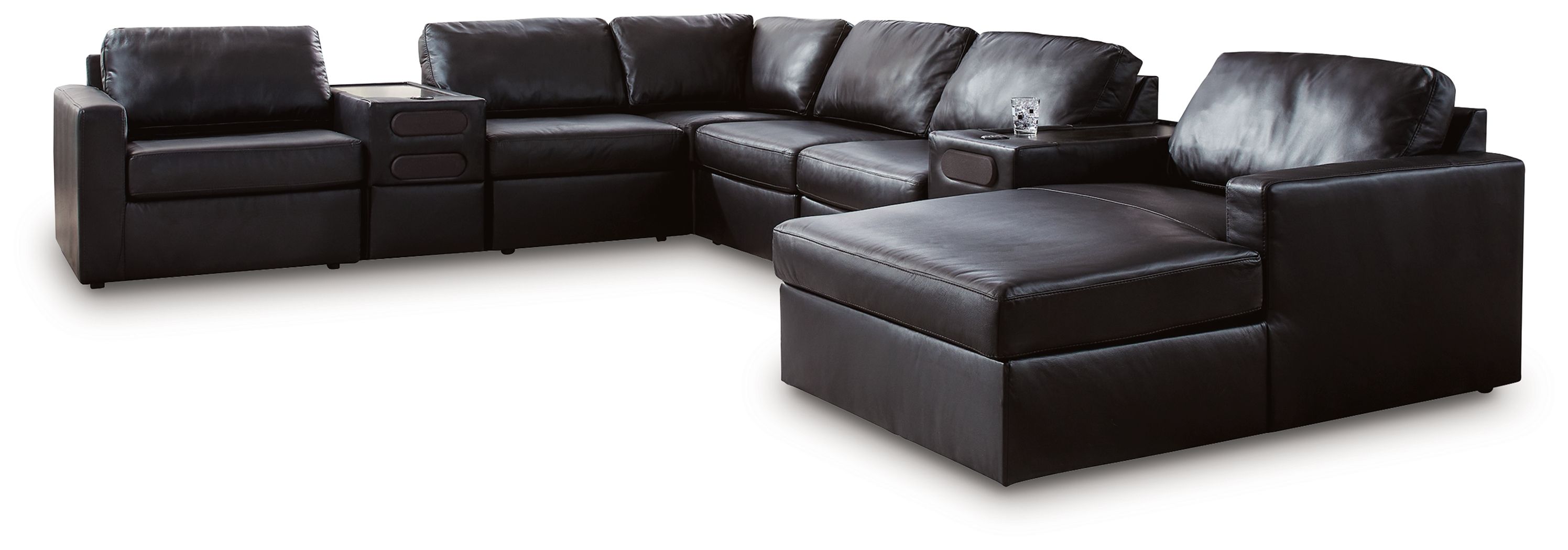 8 Pc · Sectional With RAF Corner Chaise And Audio Consoles