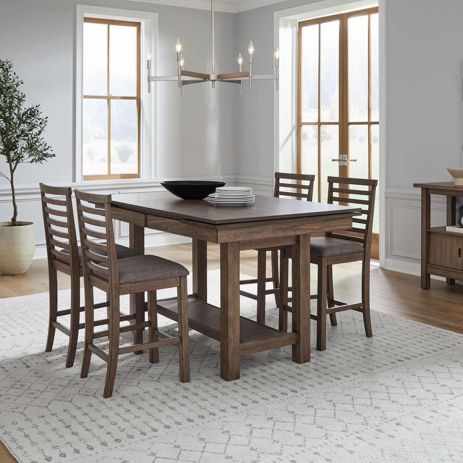 Liberty Furniture Brook Bay - 5 Piece Gathering Trestle Table - Brown