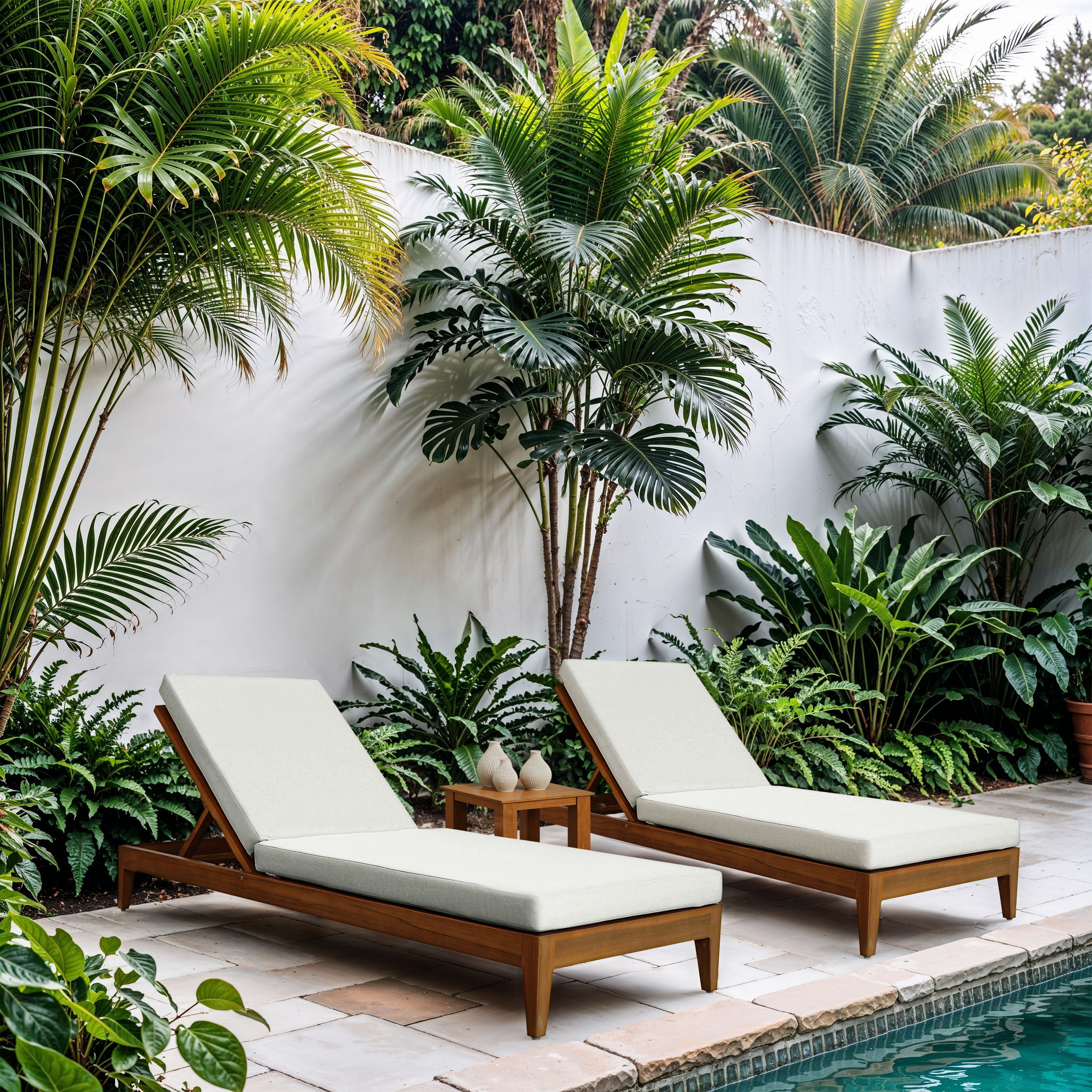 Mirella - Water Resistant Fabric Upholstered Outdoor Patio Chaise Lounge - Off-White